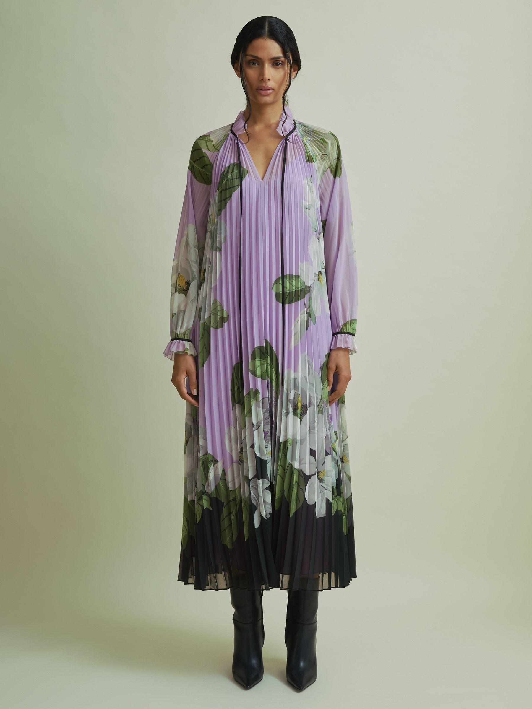 Florere Pleated Tie Neck Maxi Dress in Lilac Product Image