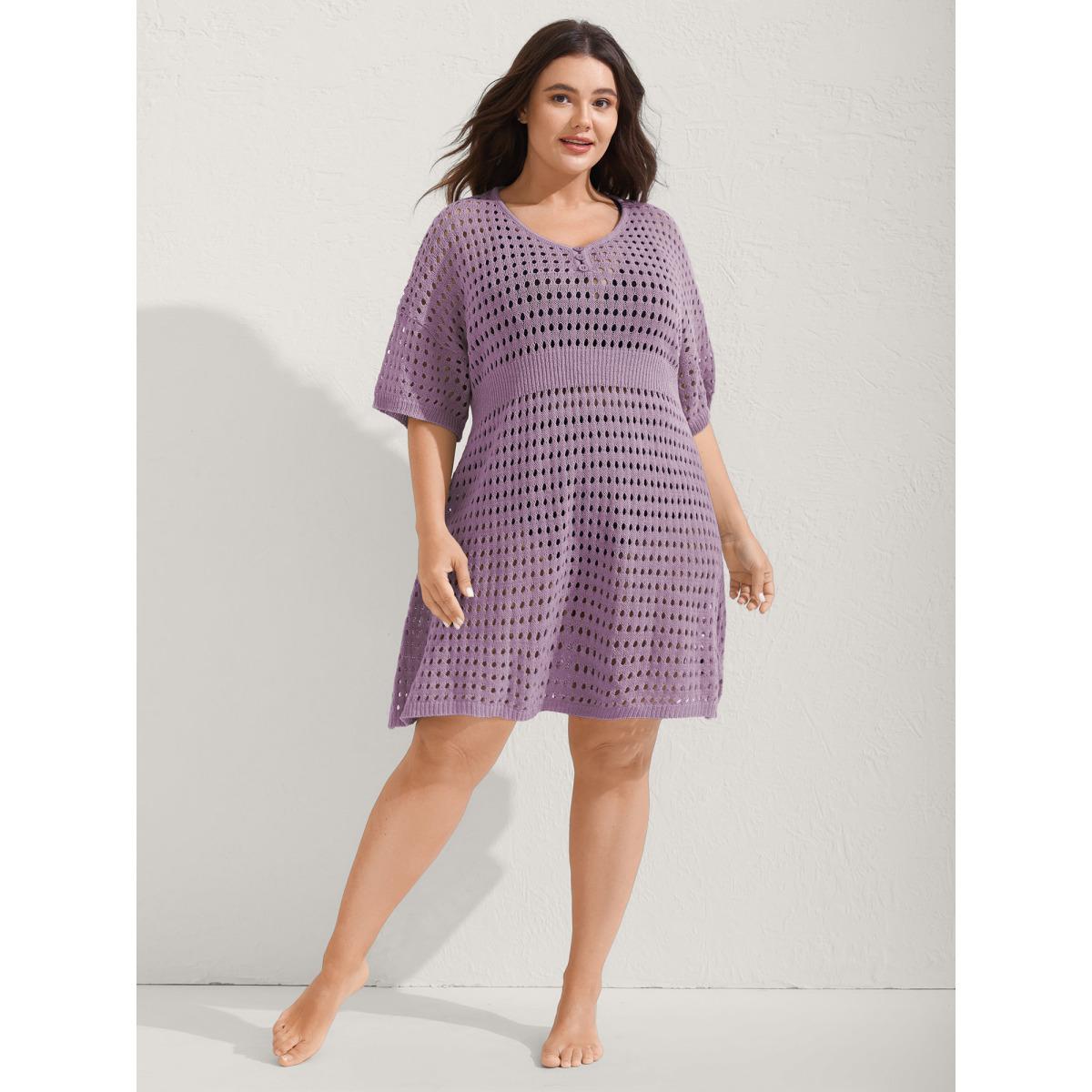 Plus Size Cut-Out Waist-Cinched Button Swim Cover-Up Women's Swimwear Mauve Resort Loose Cut-Out Curve Swim Cover Ups BloomChic 18-20/2X Product Image
