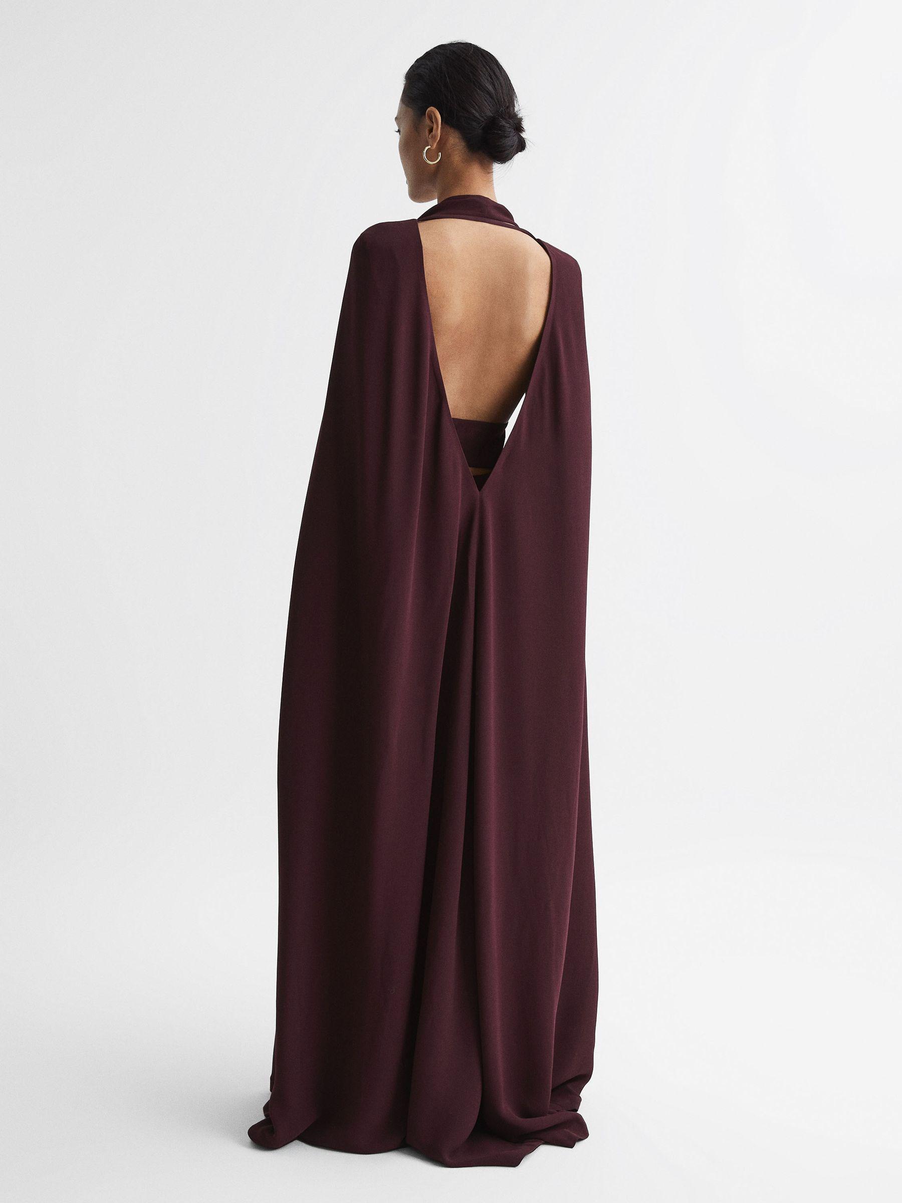 Maxi Dress With Cape in Burgundy Product Image