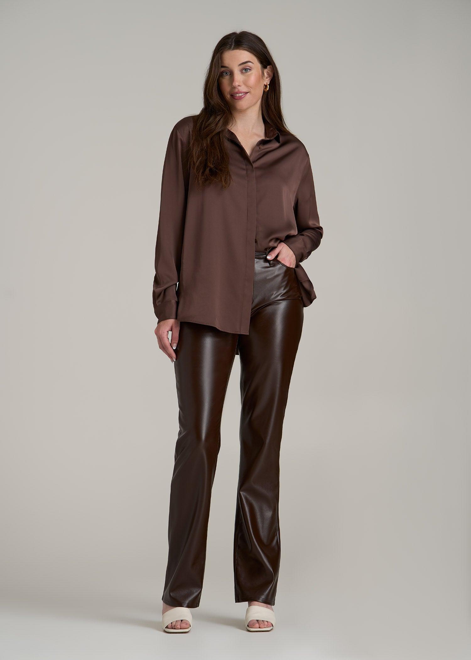 True Touch Leather Straight Leg Pants for Tall Women in Espresso Female Product Image