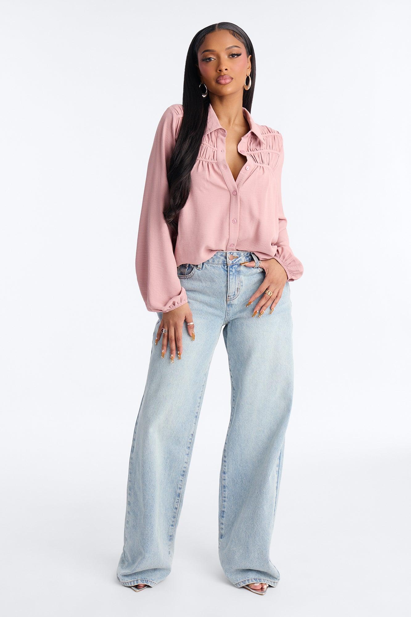 So Far So Good Ruched Airflow Shirt - Light Pink Female Product Image