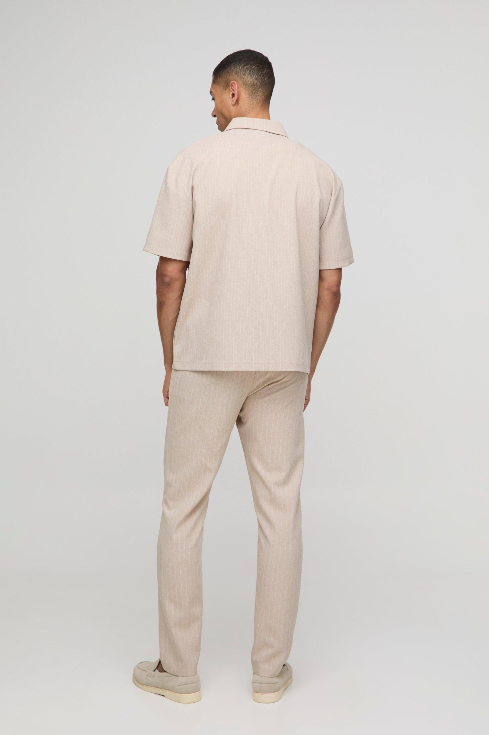 Slim Fit Linen Look Pinstripe Trouser | boohooMAN USA Product Image
