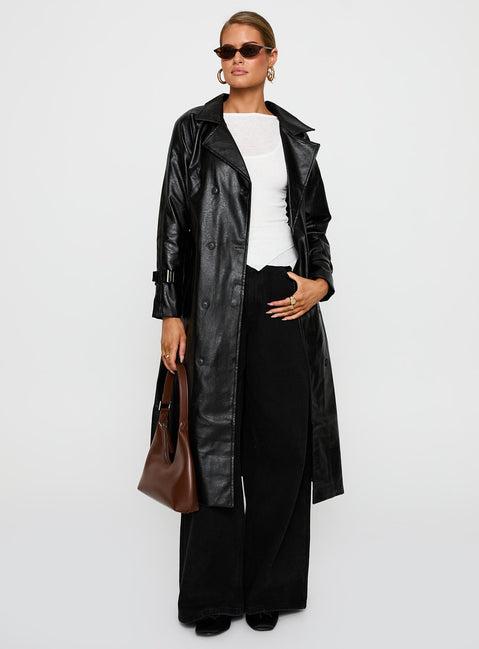 Montanna Faux Leather Coat Black Product Image