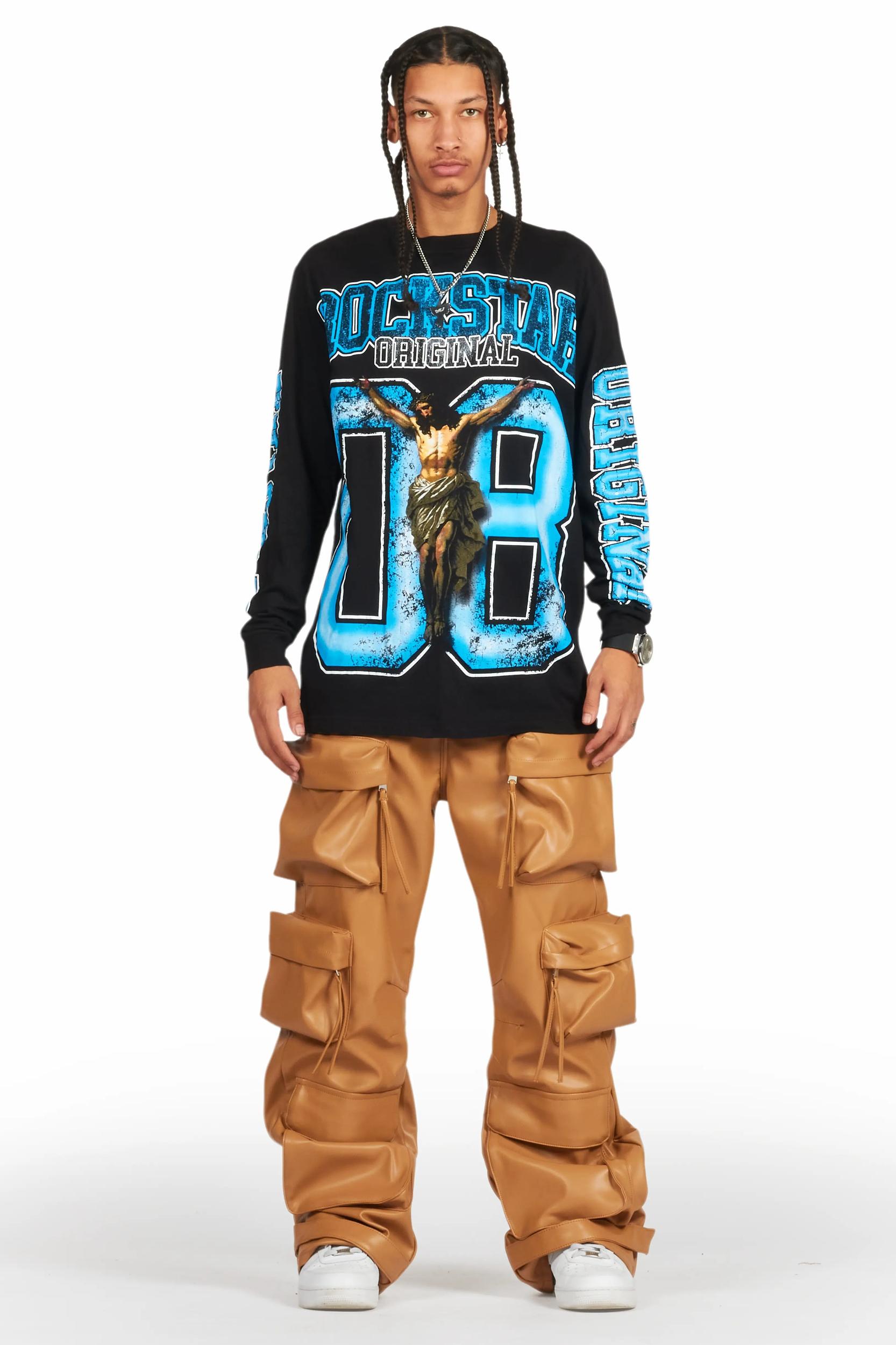 Lenz Beige PU Stacked Leather Jean Male Product Image