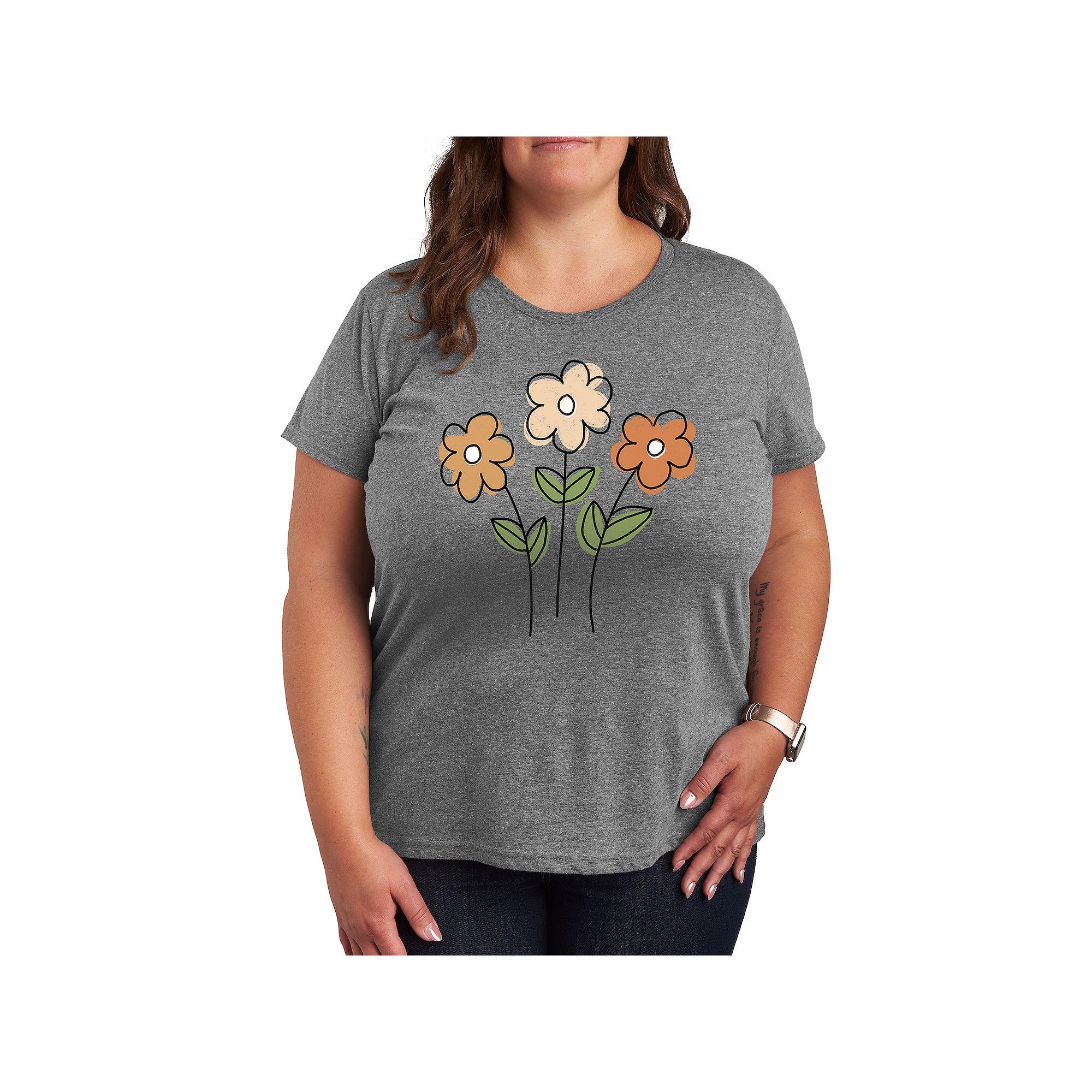 Plus Neutral Sketchy Flowers Graphic Tee, Women's,  Product Image