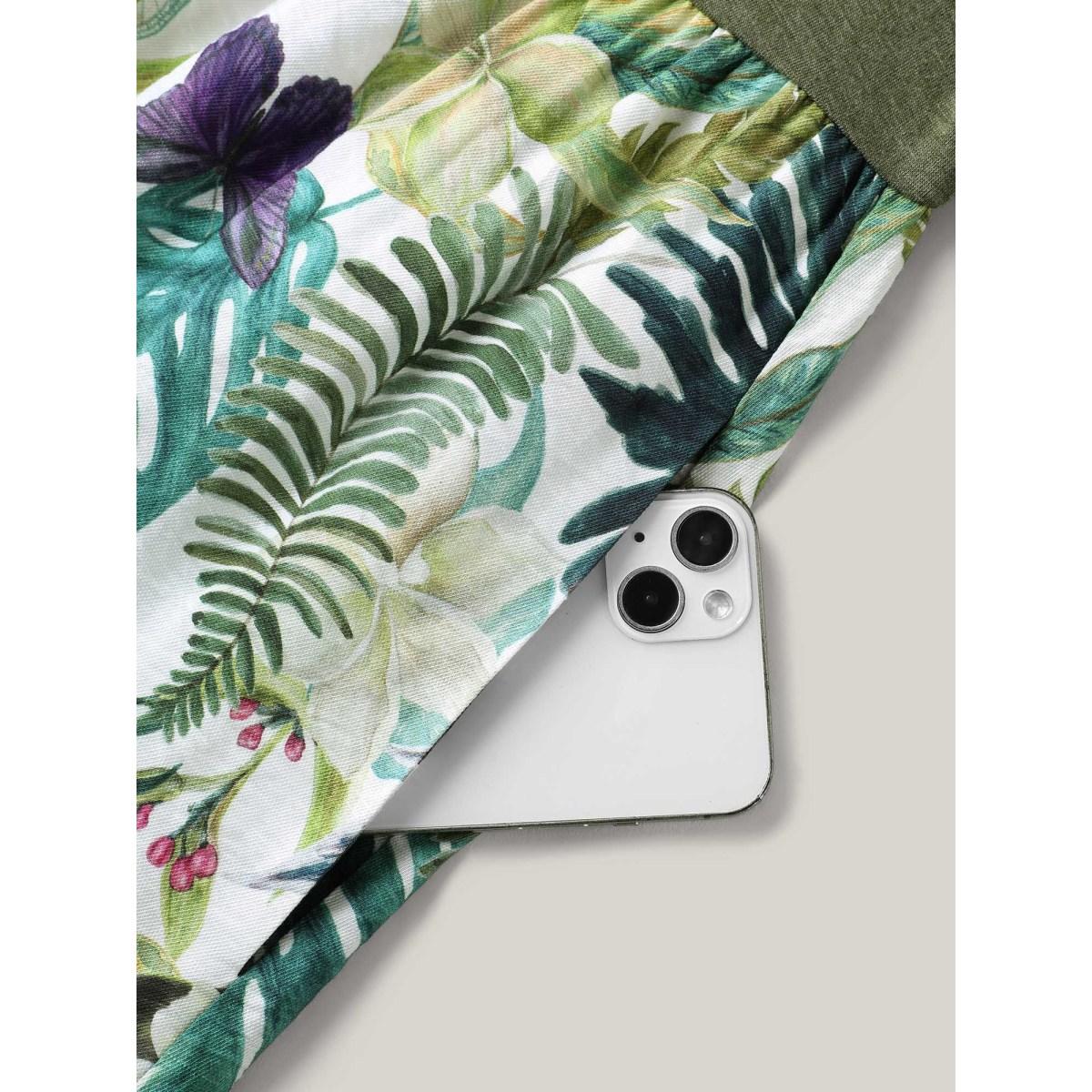 Plus Size Tropical Floral Print Spliced Maxi Dress Moss Women Round Neck Short sleeve Curvy BloomChic 14-16/1X Product Image