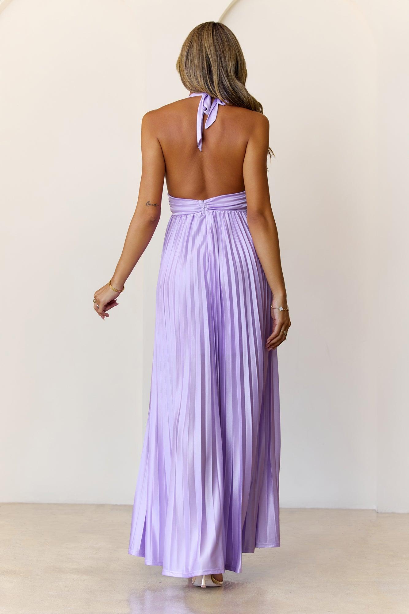 Shimmering Sea Pleated Halter Maxi Dress Lilac Product Image