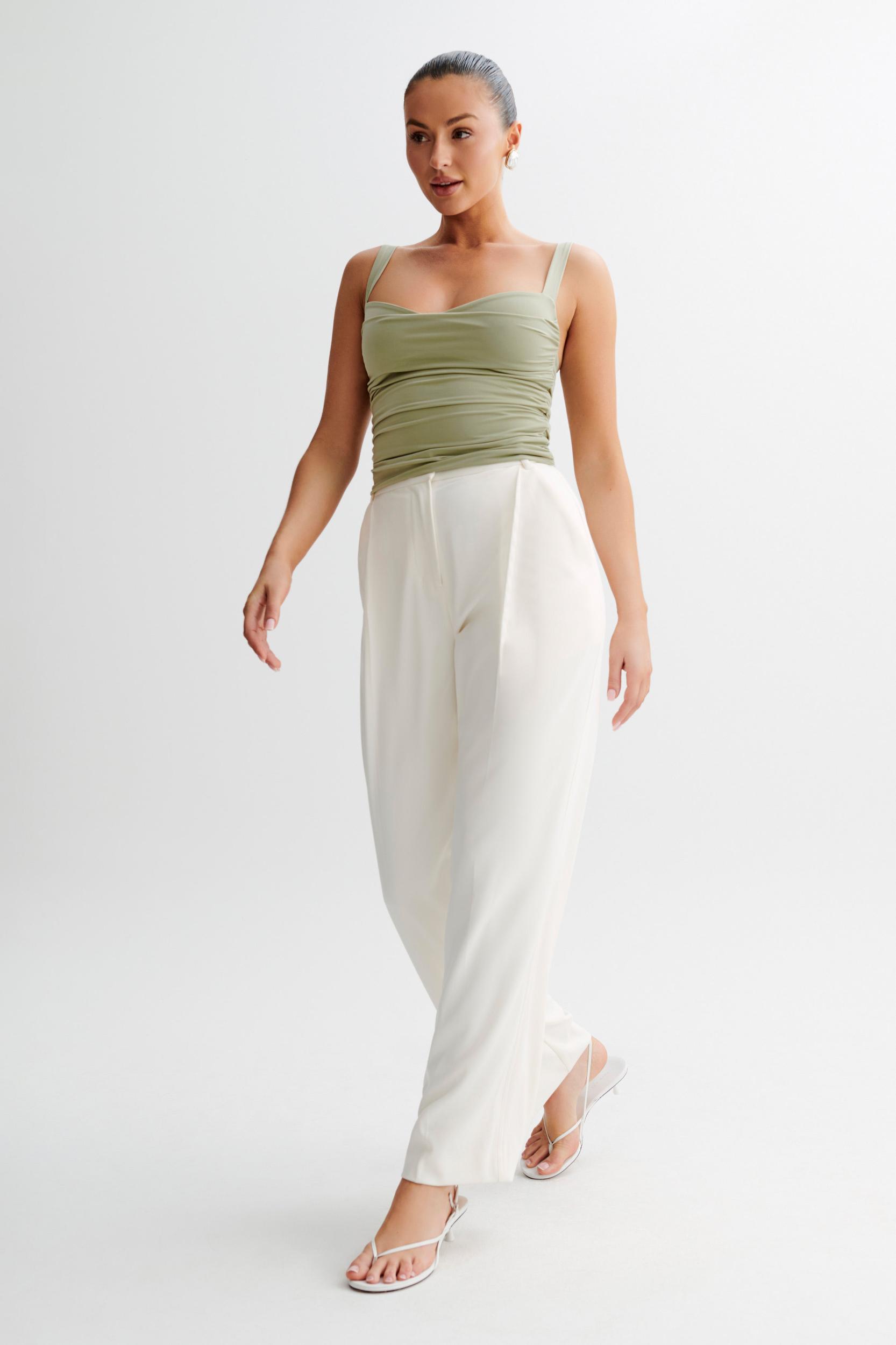 Hailey Slinky Long Line Sweetheart Top - Sage Product Image