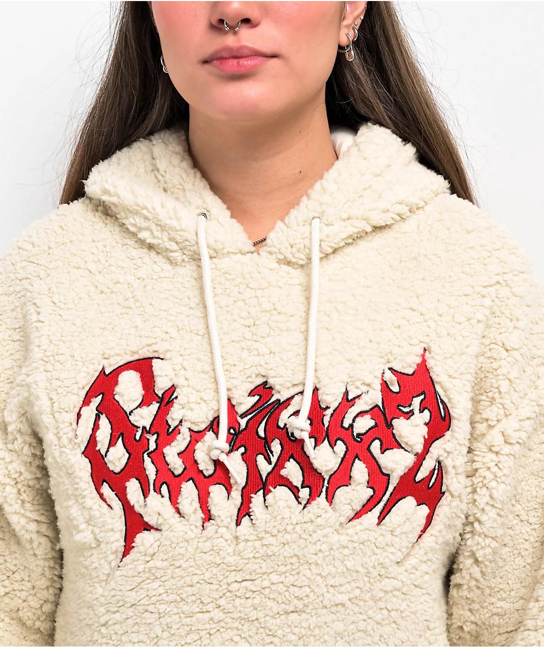 SWIXXZ Punk Patched Cream Sherpa Hoodie  Product Image