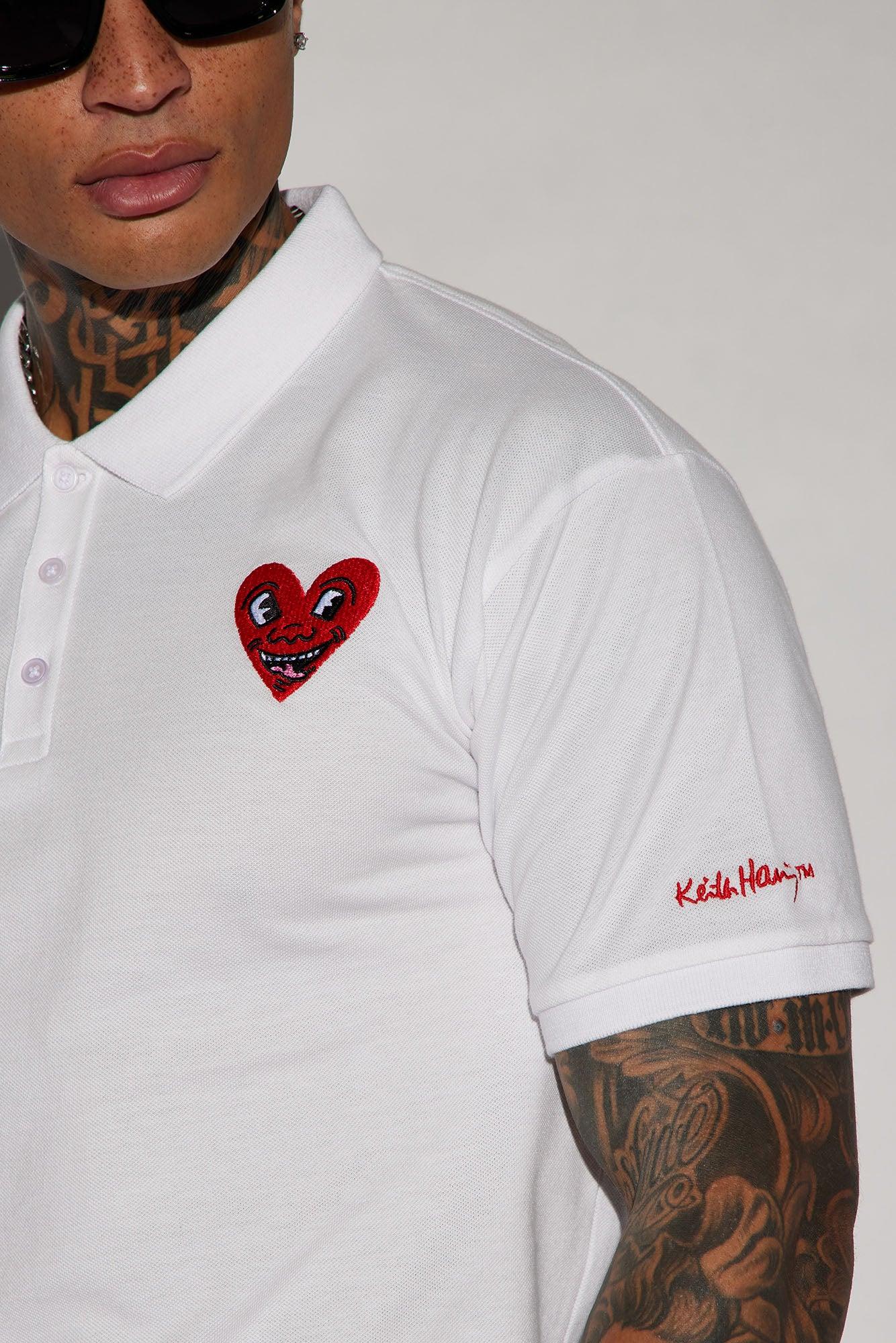 Keith Haring Heart Logo Short Sleeve Polo - White Product Image