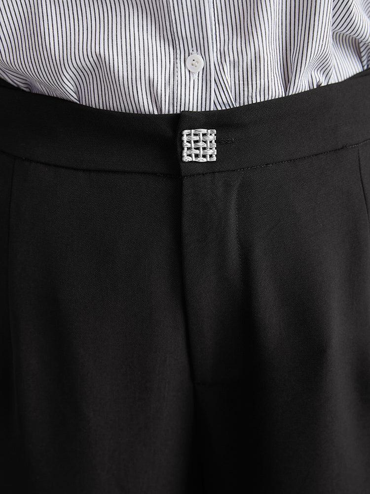 Plain Metal Detail Pocket Wide Leg Pants Female Product Image