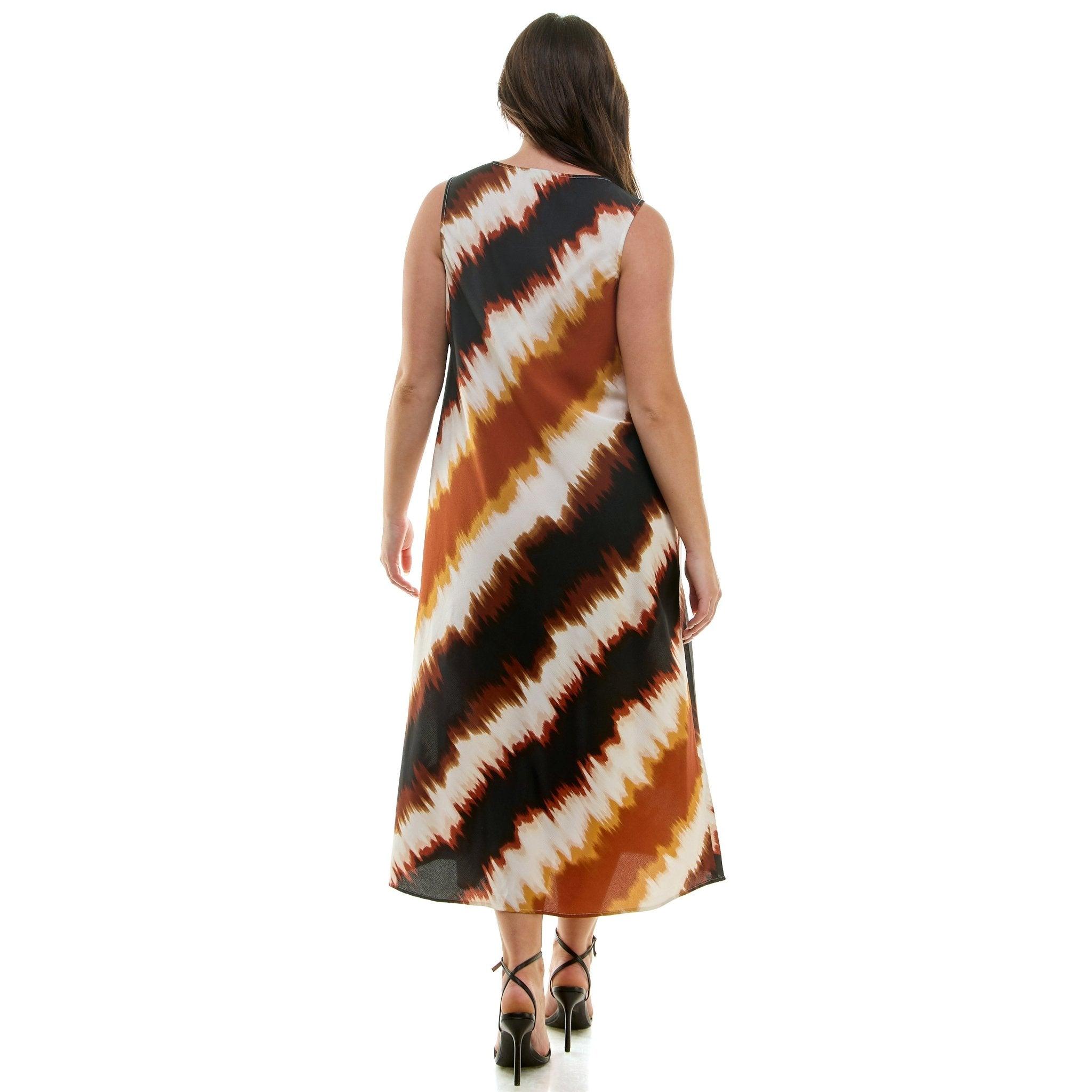 Diagonal Print Sleeveless Midi Dress - Plus Product Image