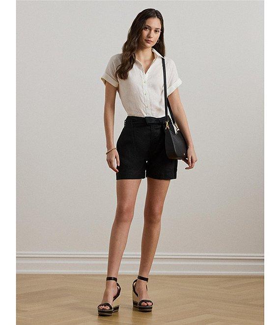 Lauren Ralph Lauren Linen High Rise Belted Shorts Product Image
