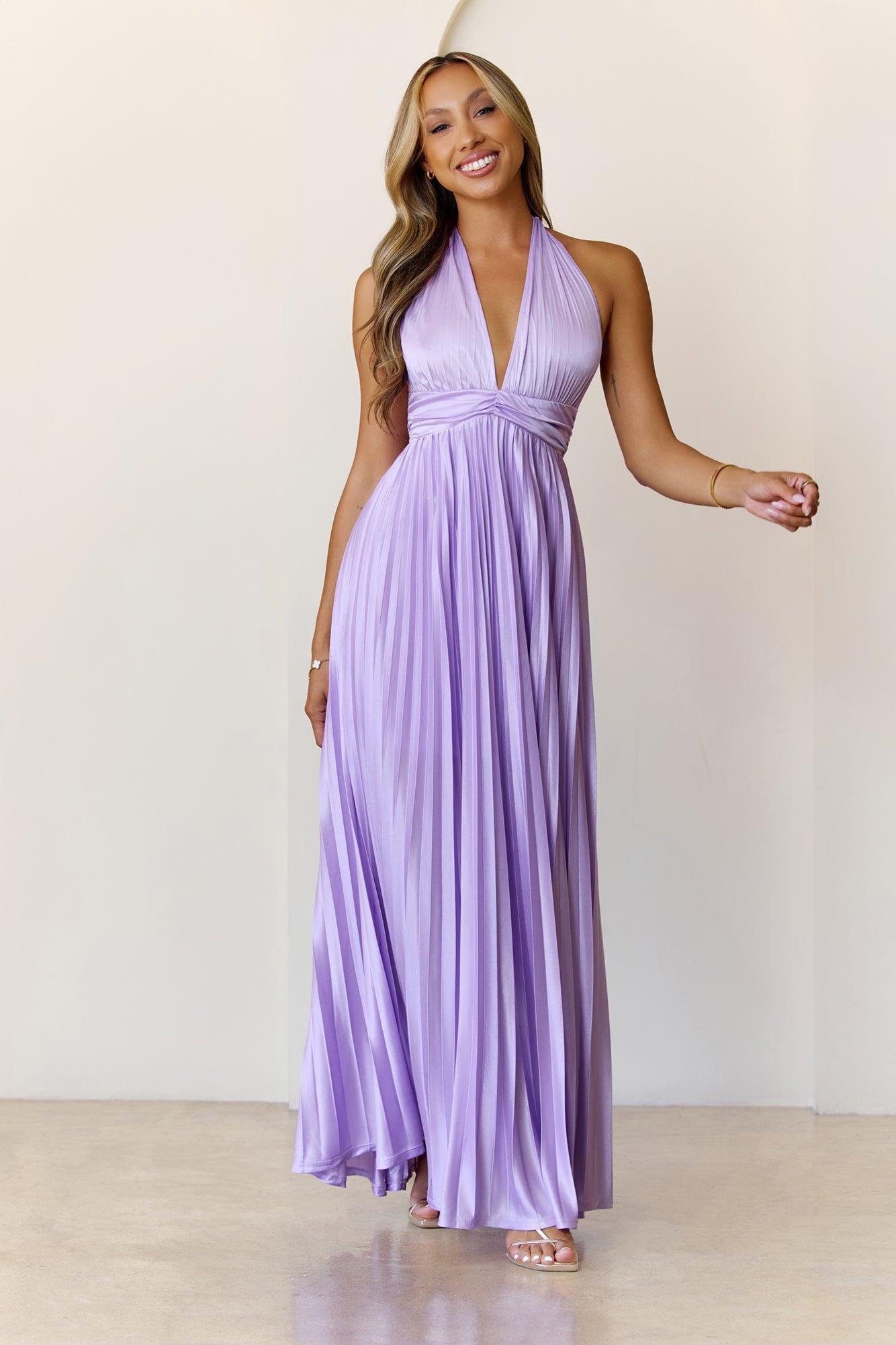 Shimmering Sea Pleated Halter Maxi Dress Lilac Product Image