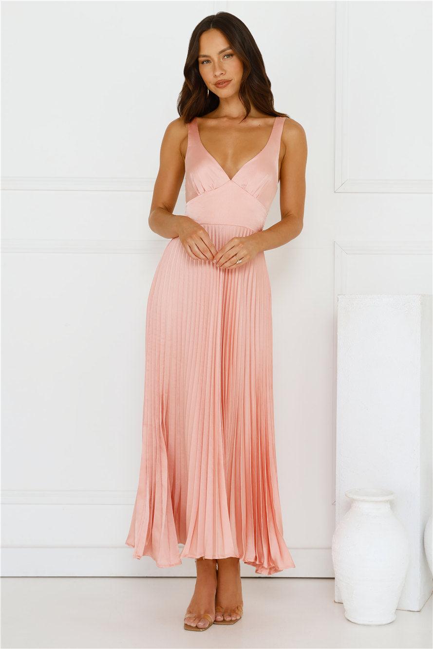 Dream Whispers Pleated Maxi Dress Pink Product Image