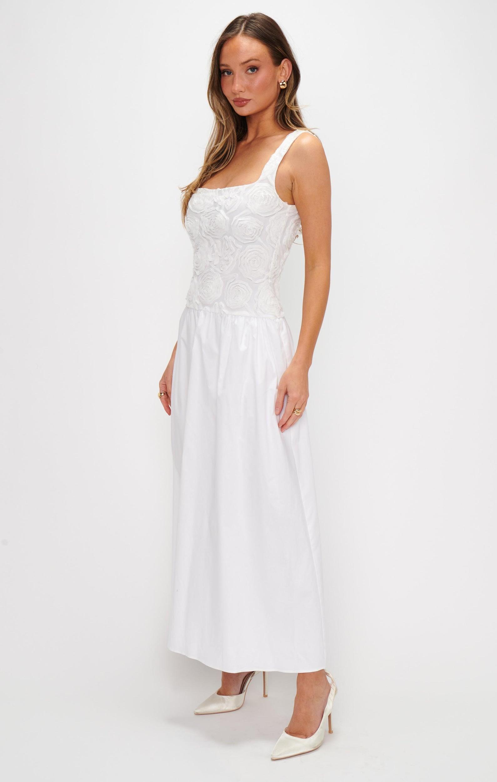 Bradshaw Maxi Dress ~ Rosette Mesh White Product Image