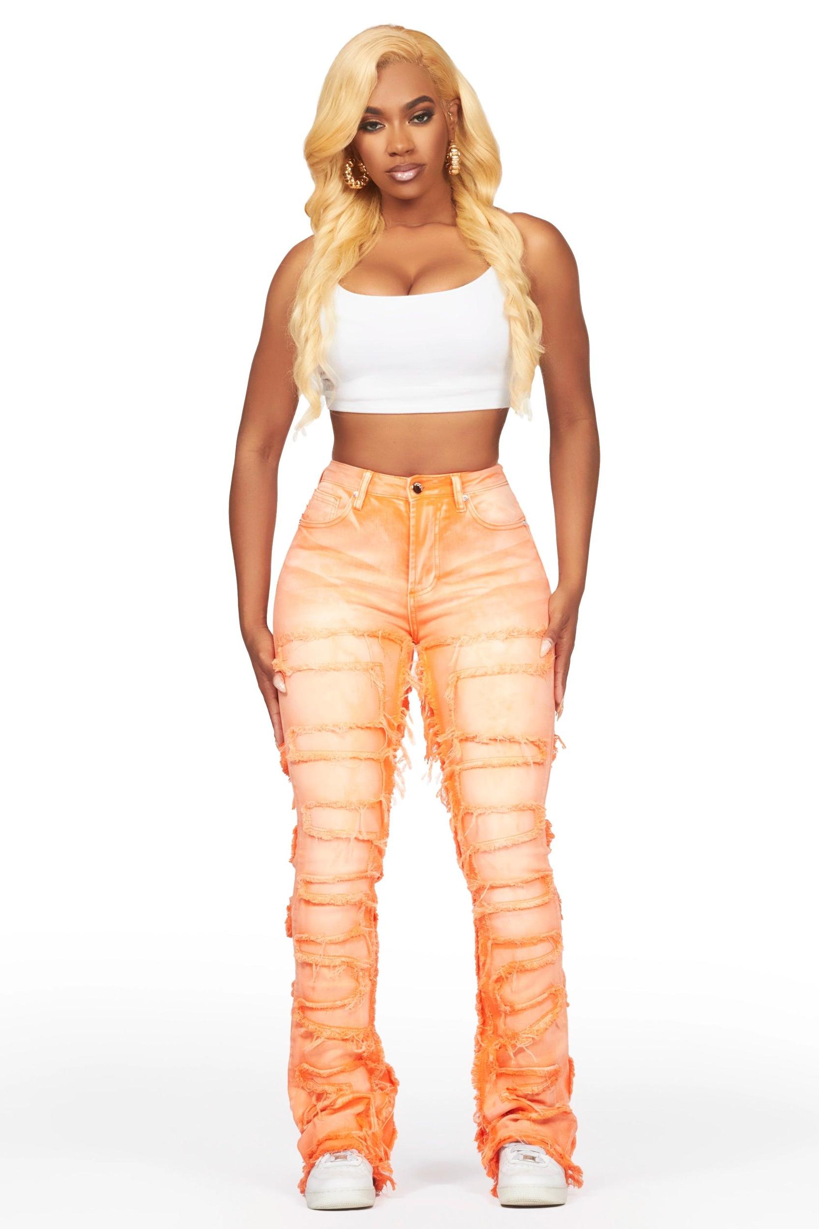 Zariyah Orange Stacked Flare Jean Female Product Image