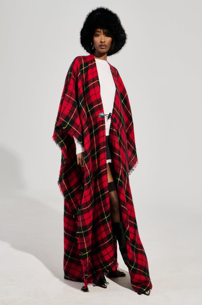 AURETA LONG PLAID PONCHO Product Image