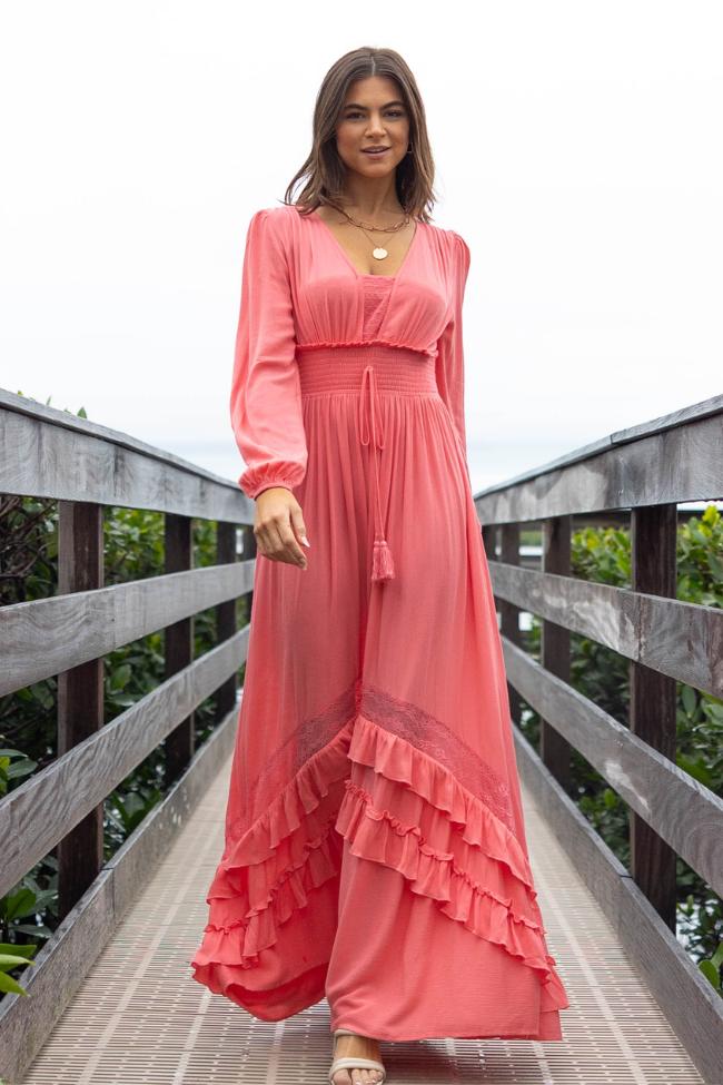 Lucky To Have You Coral Maxi Dress SALE Product Image