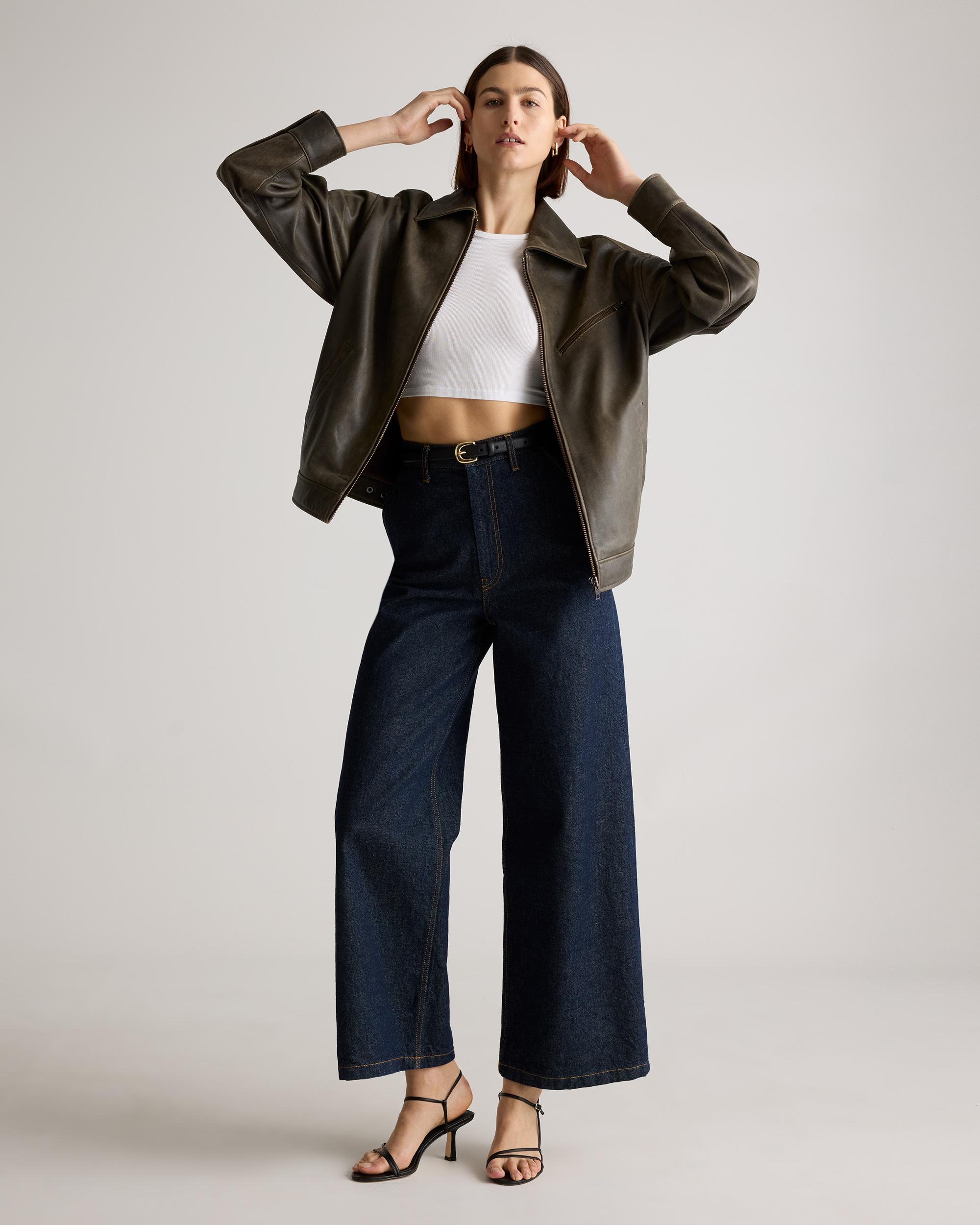 Quince | Women's Oversized Bomber Jacket Size XS, Leather Product Image