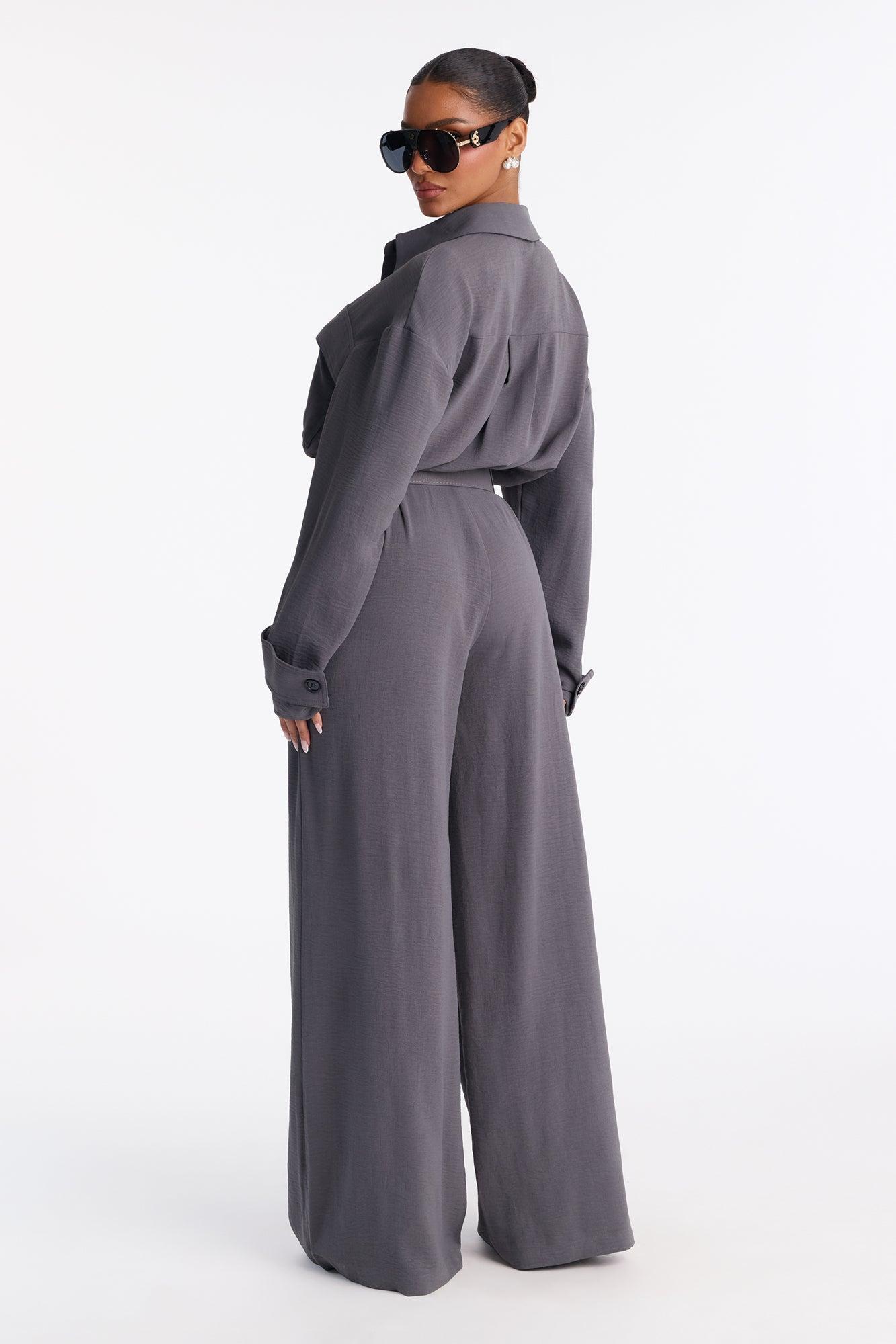 Mia Utility Belted Wide Leg Jumpsuit - Charcoal Female Product Image