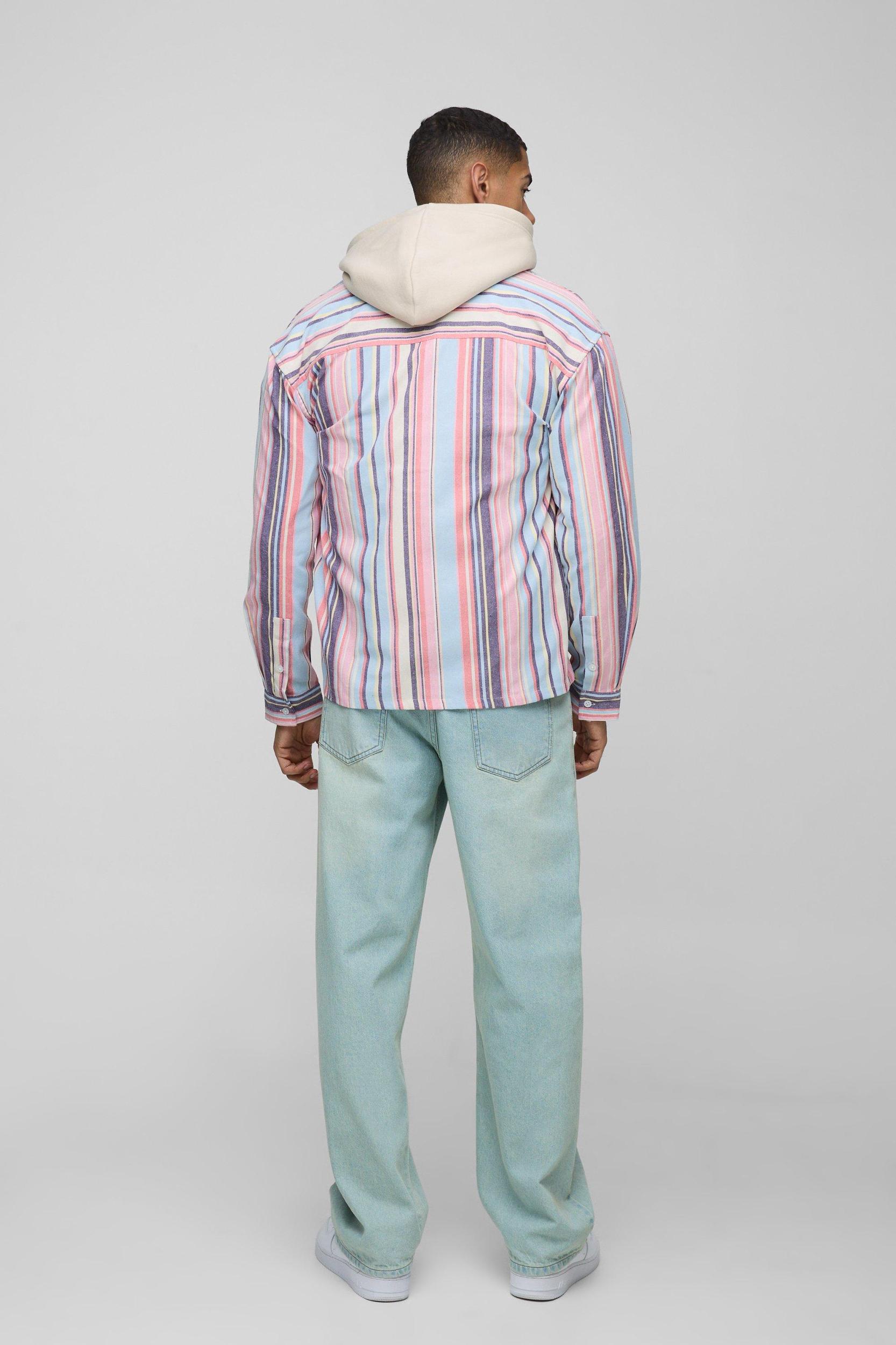 Oversized Long Sleeve Stripe Shirt | boohooMAN USA Product Image