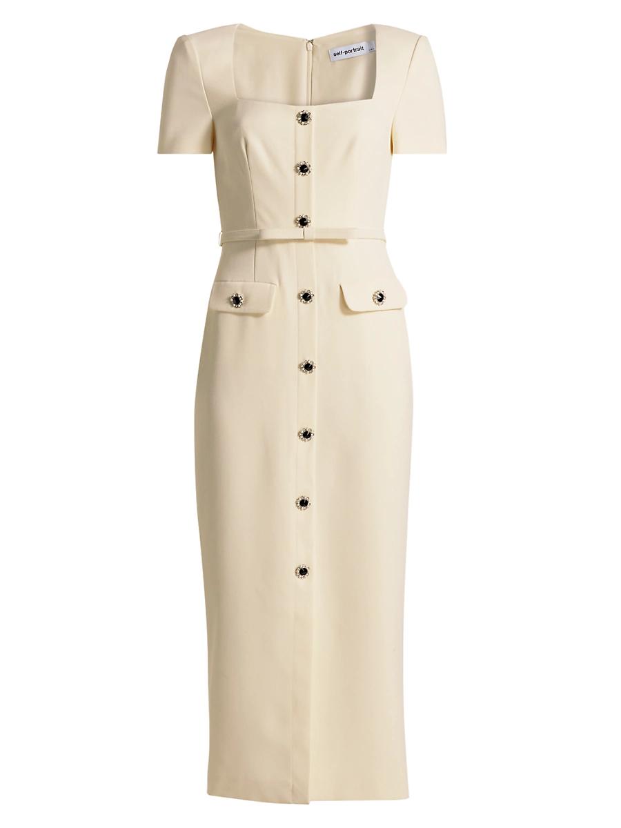 Womens Crpe Button-Front Midi-Dress Product Image
