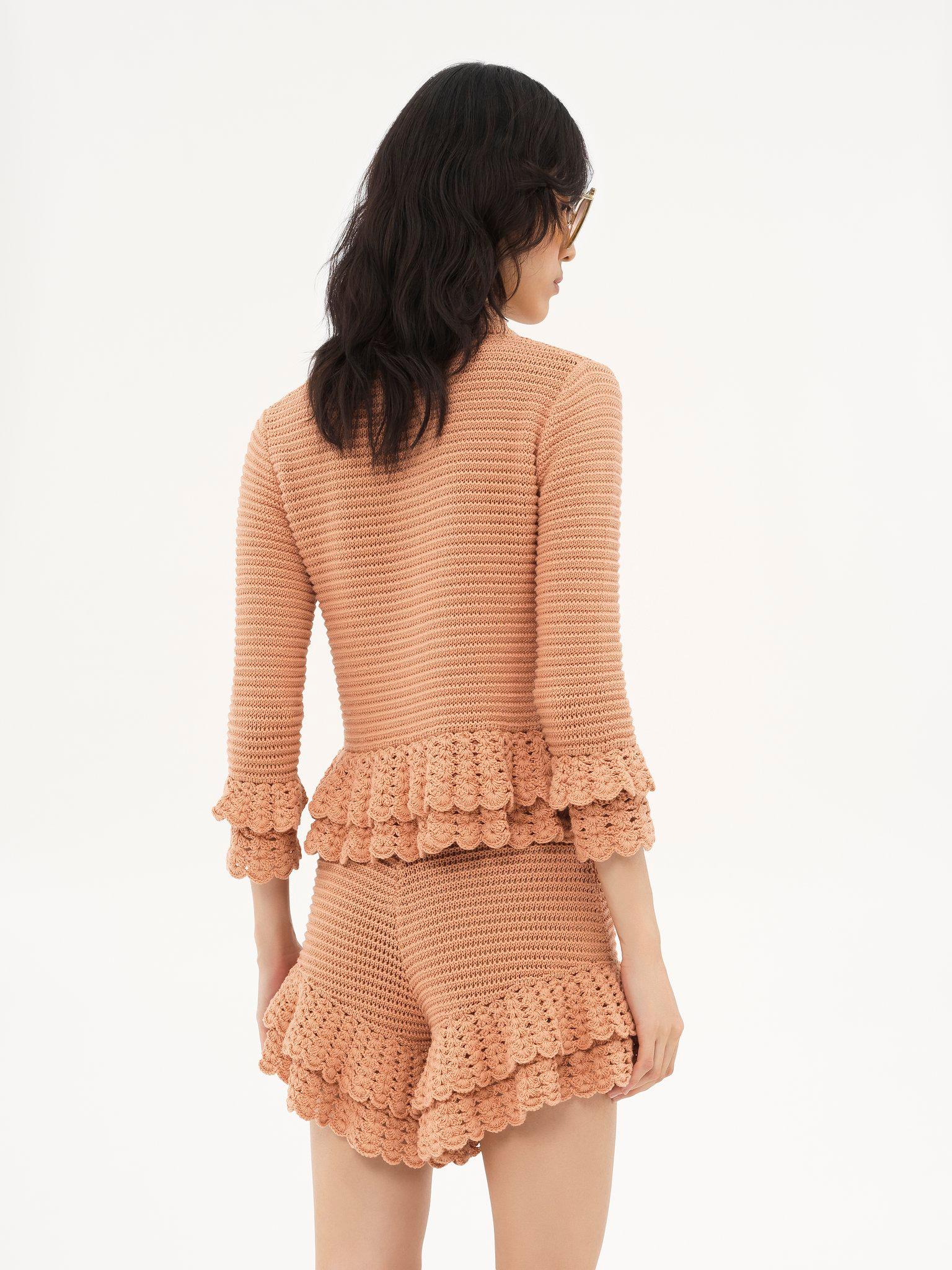 Fitted ruffled cardigan in crochet knit Product Image