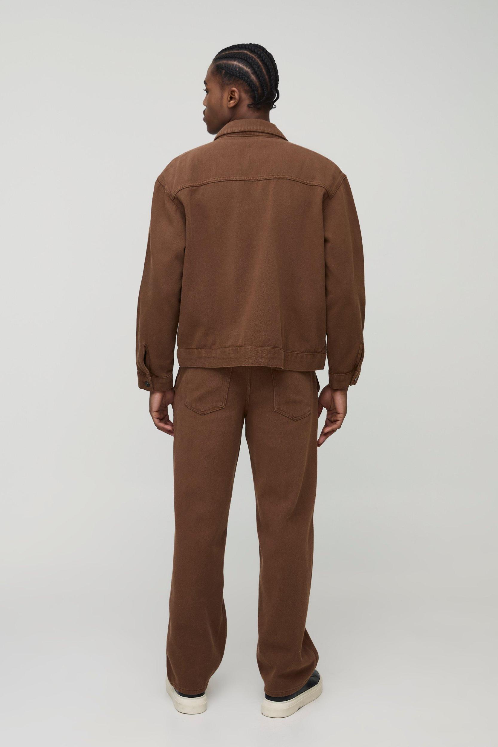 Regular Fit Brown Jean Jacket | boohooMAN USA Product Image