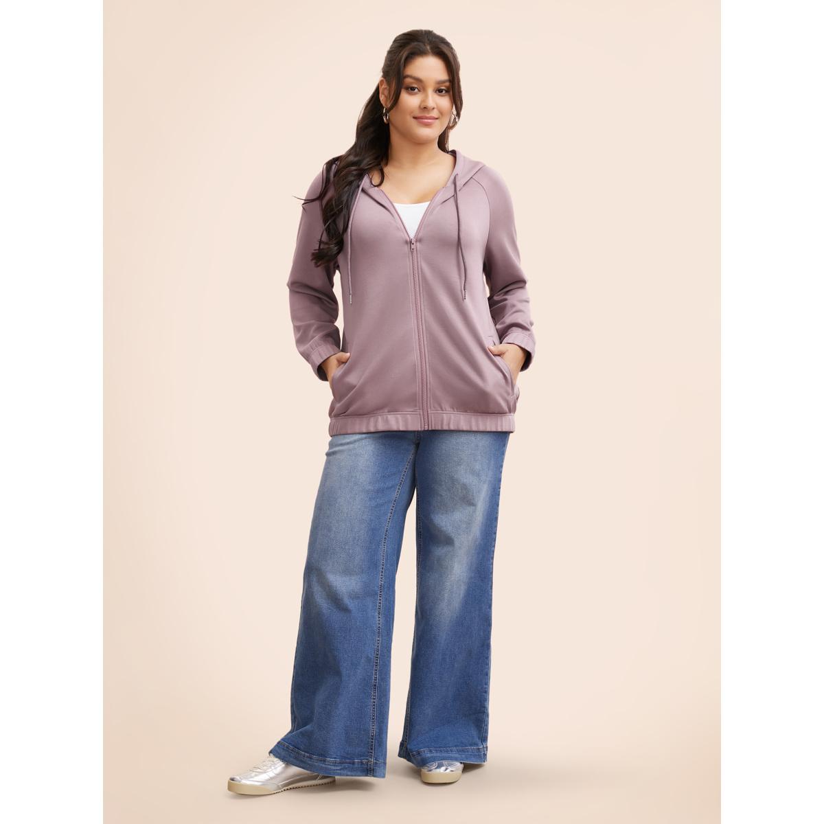 Plus Size Supersoft Essentials Solid Hooded Drawstring Sweatshirt Women DustyPink Casual Drawstring Hooded Everyday Sweatshirts BloomChic 26/4X Product Image