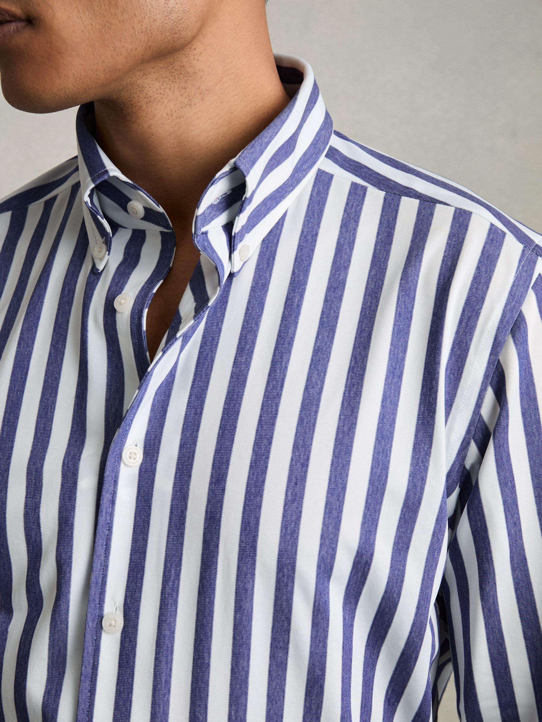 Striped Jersey Button-Down Shirt With Cotton in Blue Stripe Product Image