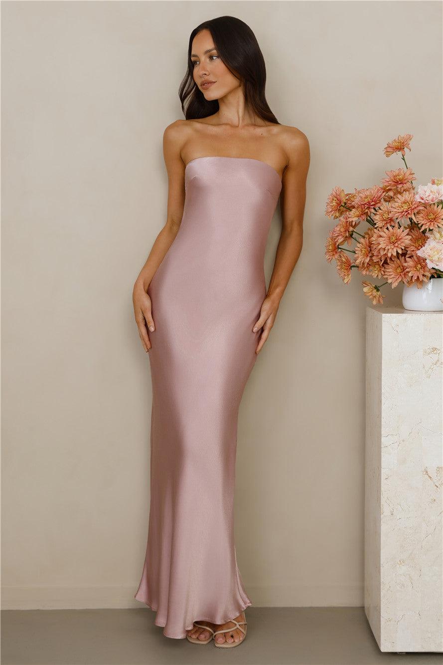 The Felicity Strapless Satin Maxi Dress Dusty Pink Product Image