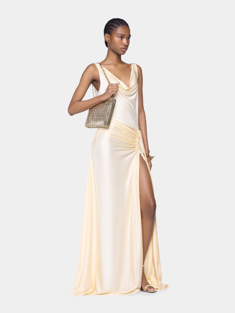 CREAM LONG SLEEVELESS DRESS IN JERSEY Product Image
