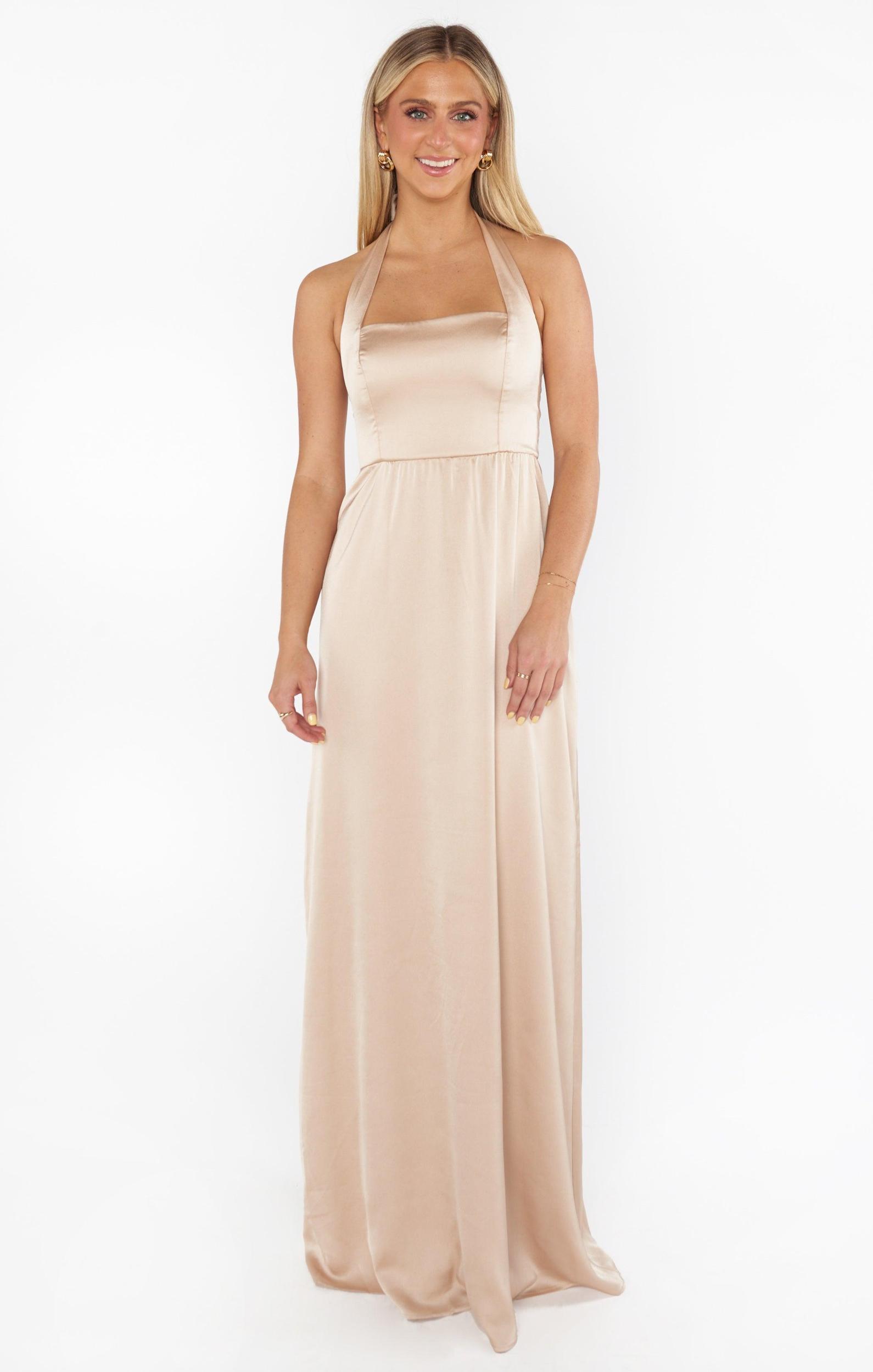 Hazel Halter Maxi Dress ~ Champagne Luxe Satin Product Image
