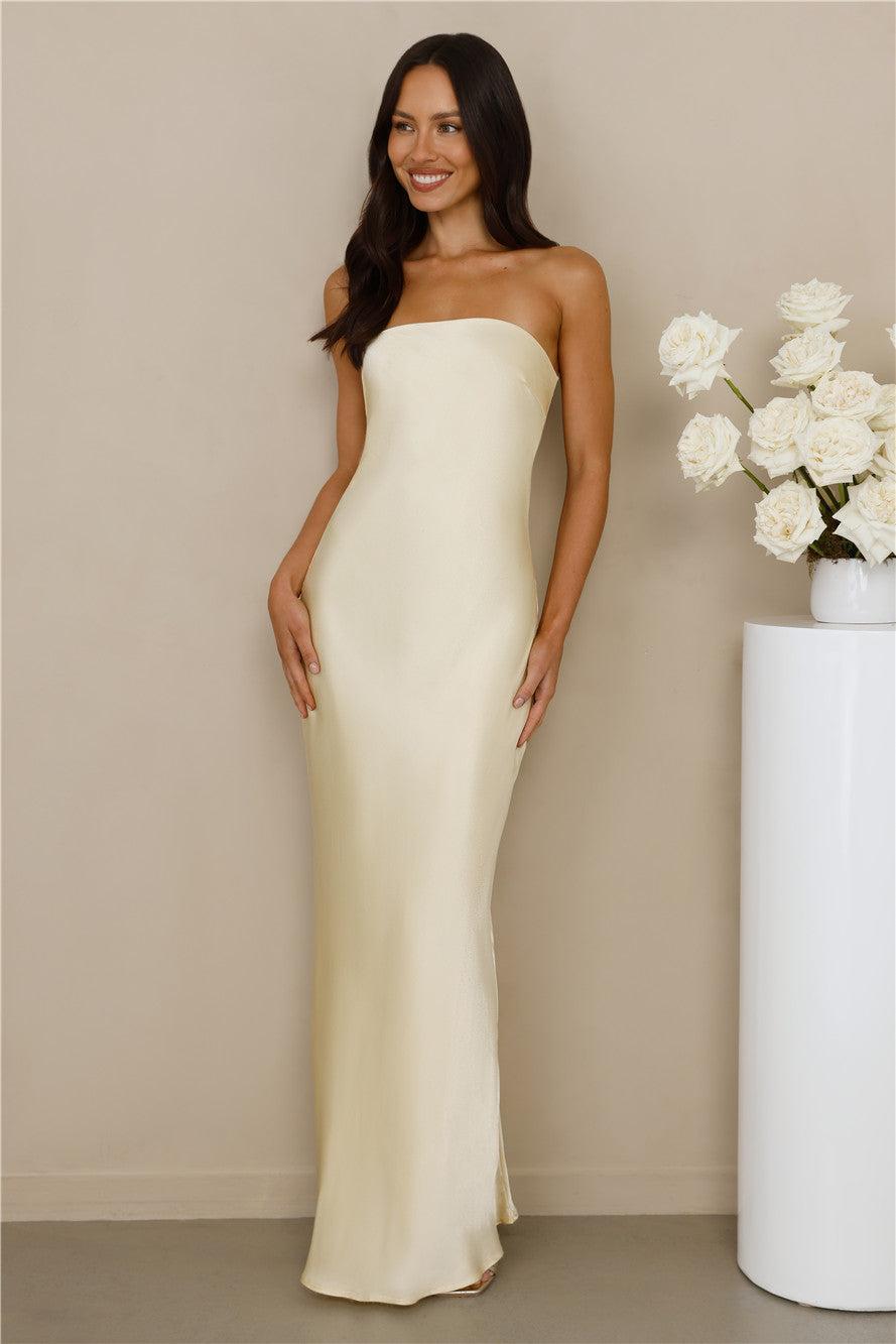 The Felicity Strapless Satin Maxi Dress Yellow Product Image