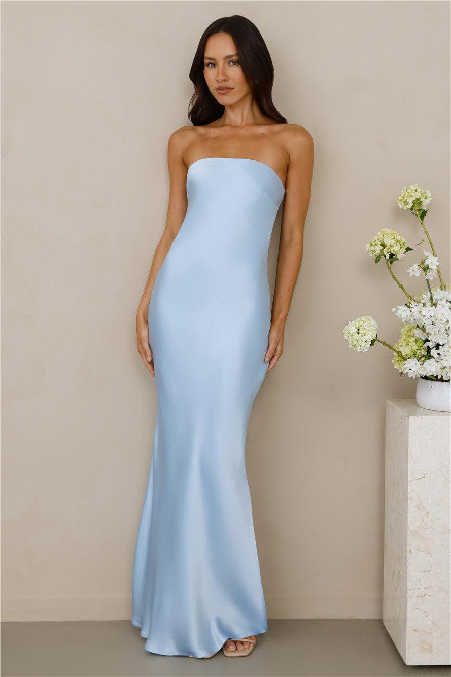 The Felicity Strapless Satin Maxi Dress Blue Product Image
