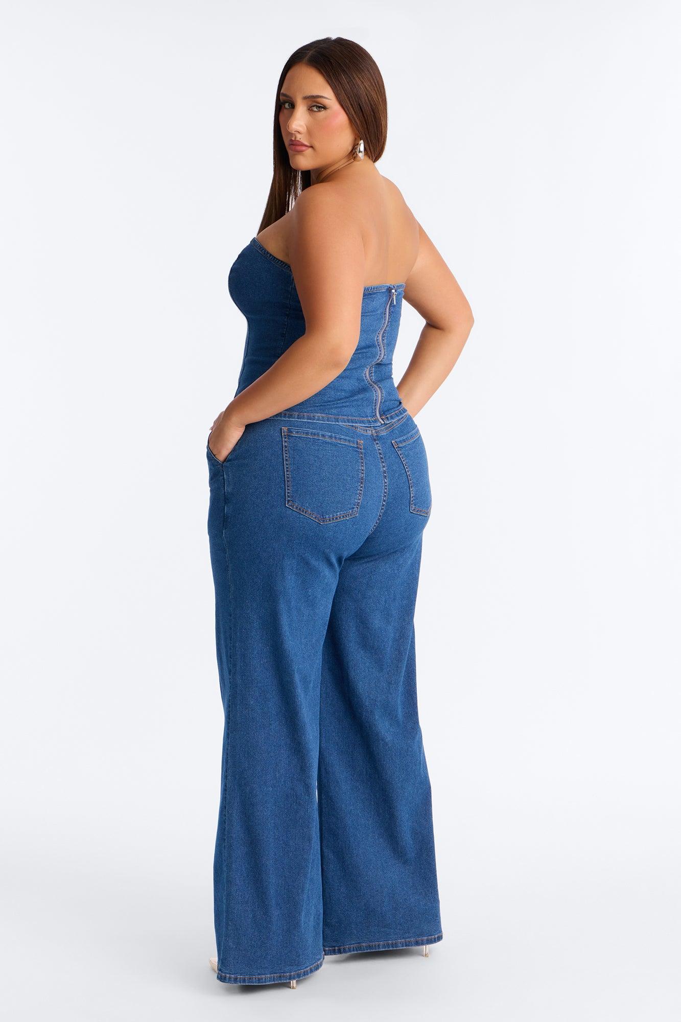 Paige Strapless Denim Pant Set - Dark Wash Female Product Image