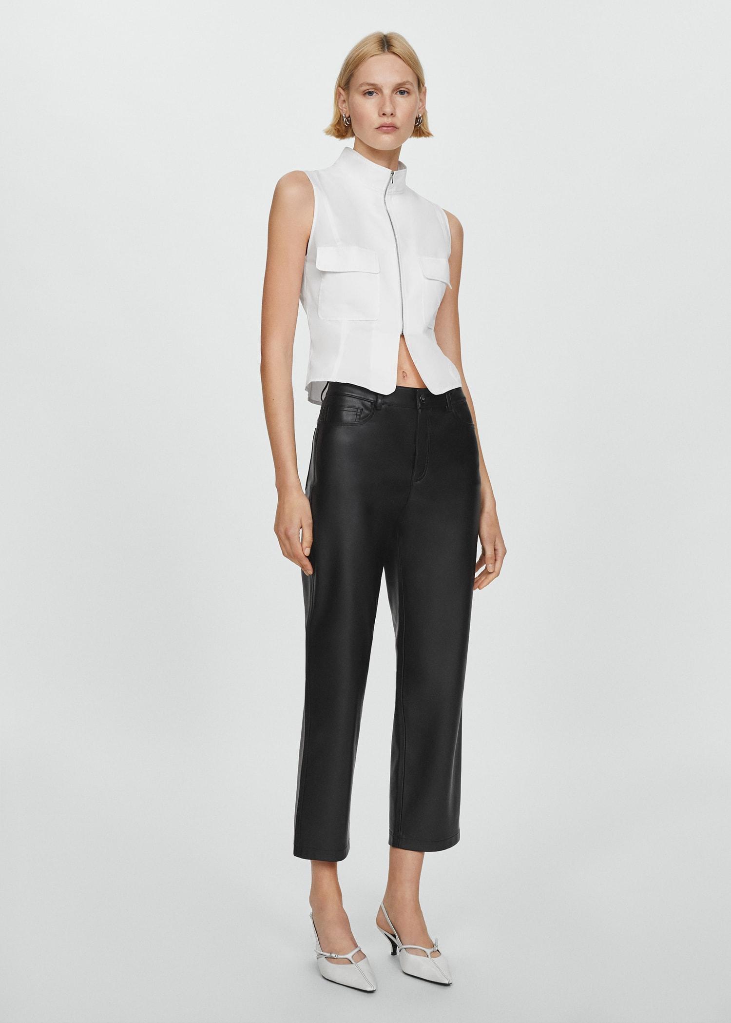Leather-effect straight pants - Women | MANGO USA Product Image