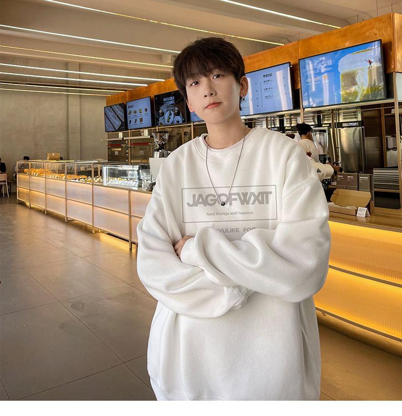 Crew Neck Lettering Print Sweatshirt Product Image