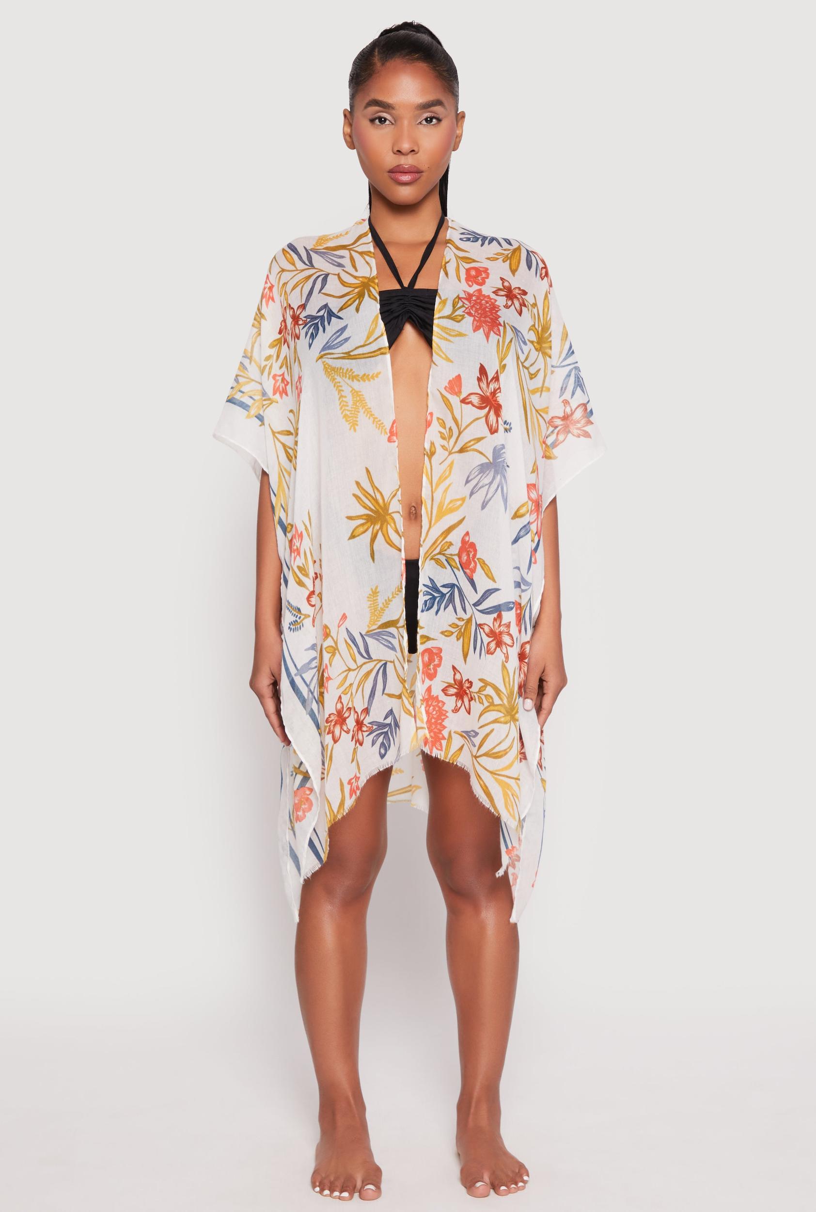 Floral Print Side Slit Cover Up Kimono Female Product Image
