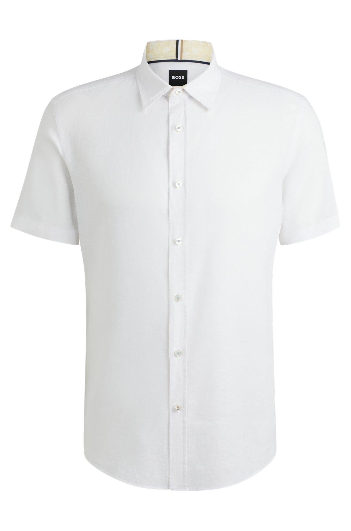 BOSS - Slim-fit shirt in stretch linen - White Product Image