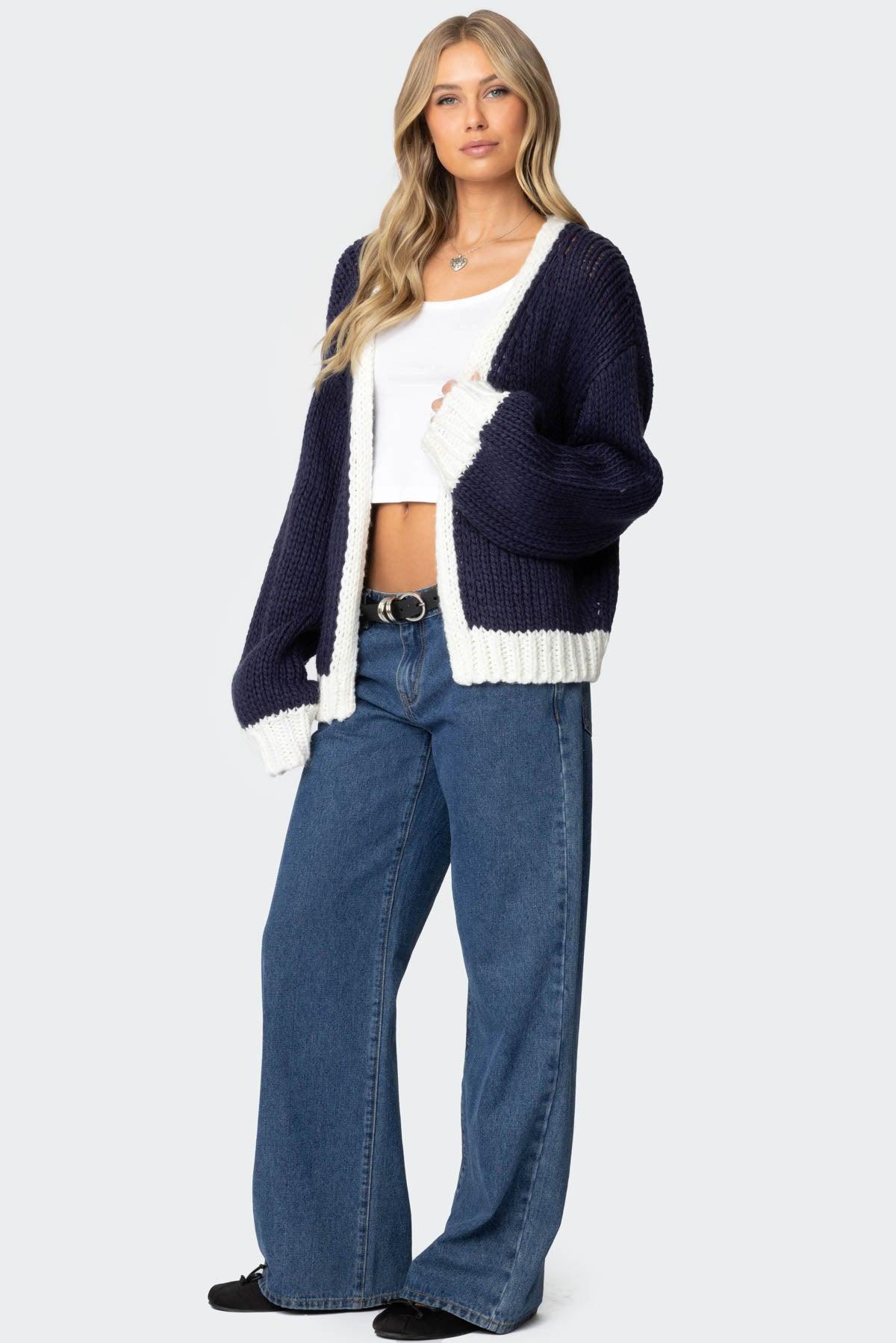 Contrast Chunky Knit Cardigan Product Image