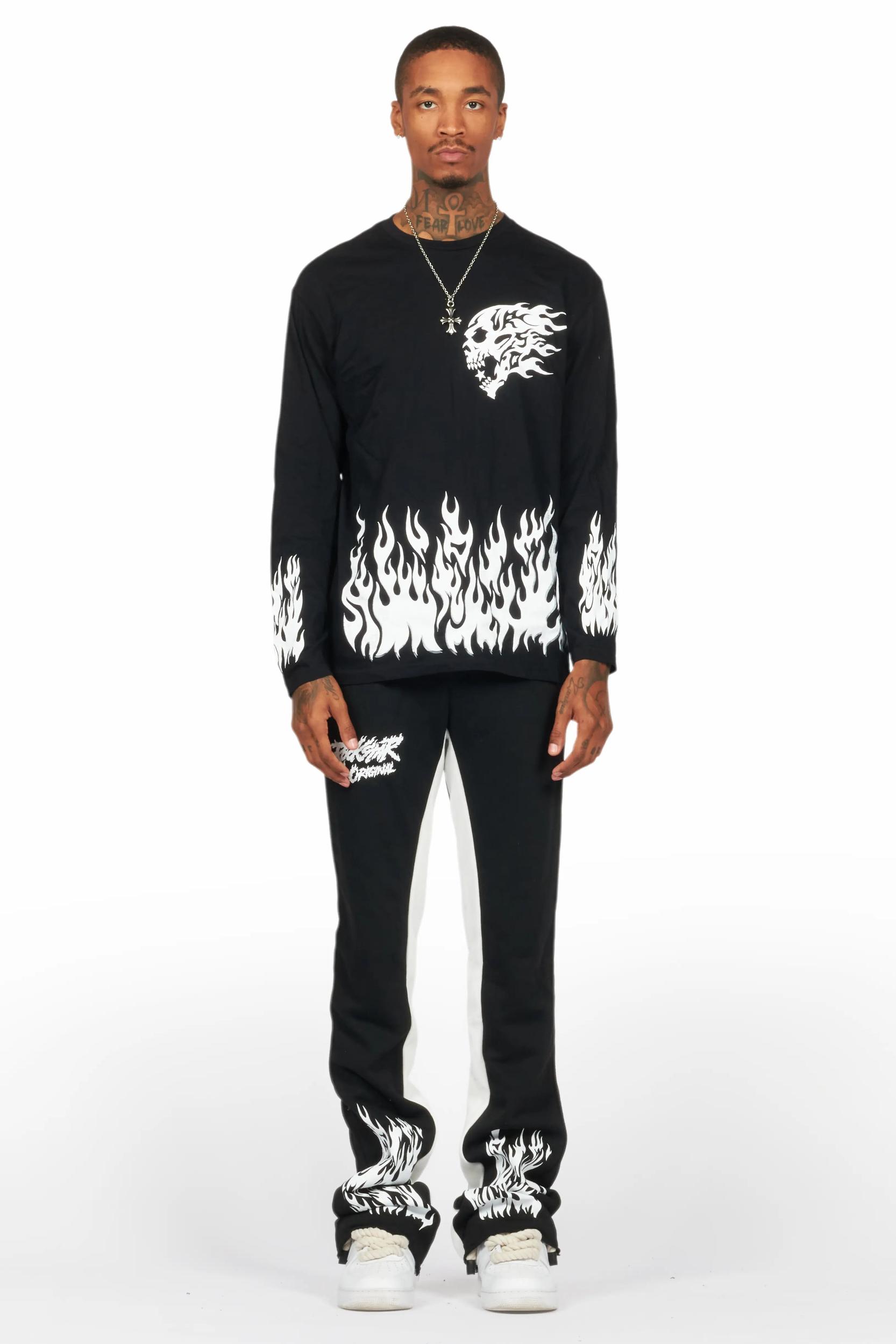 Bubble Black/White Long Sleeve T-Shirt/Baggy Pant Set Male Product Image