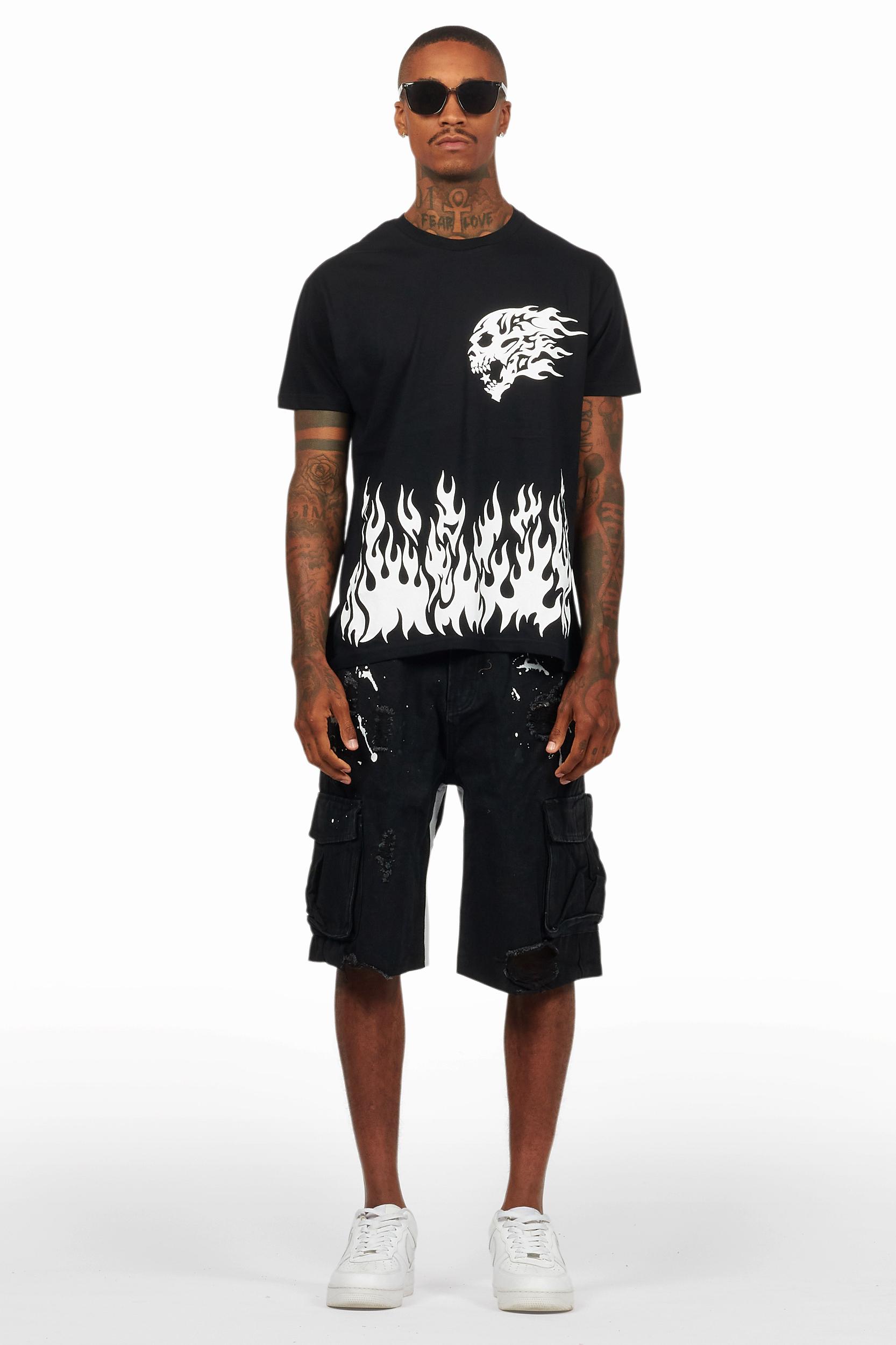 Bubble Black/White T-Shirt/Denim Short Set Male Product Image