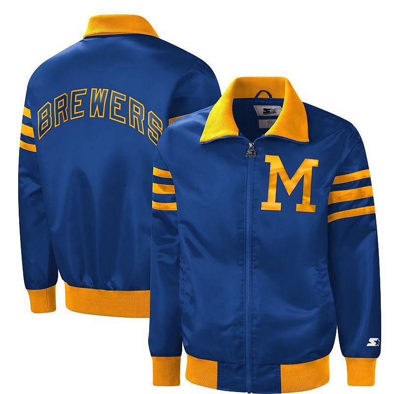 Men's Starter Royal Milwaukee Brewers The Captain III Full-Zip Varsity Jacket, Size: Medium, Blue Product Image