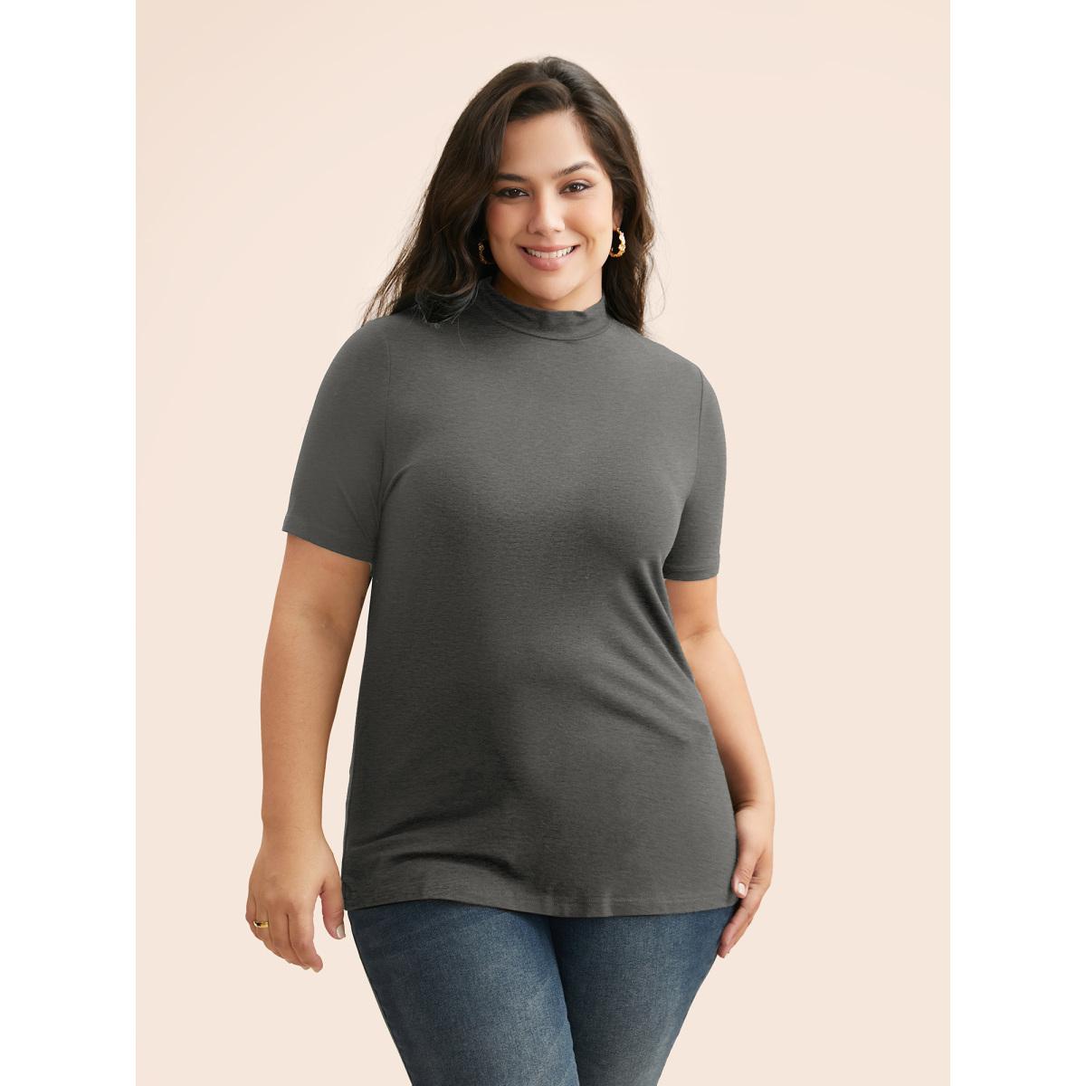 Plus Size Supersoft Essentials Solid Mock Neck T-shirt DimGray Women Casual Non Mock Neck Skinny Everyday T-shirts BloomChic 14-16/1X Product Image