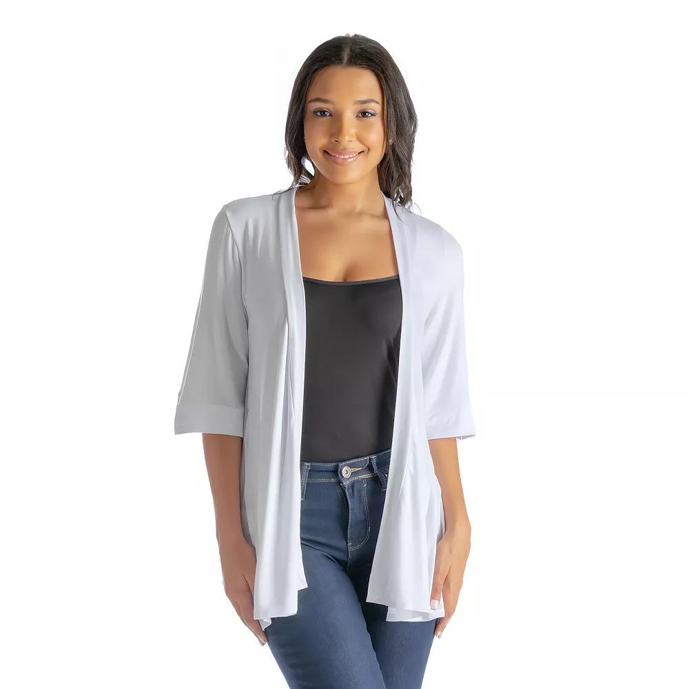 Women's 24Seven Comfort Apparel Open Front Elbow Length Sleeve Cardigan, Size: Medium, White Product Image