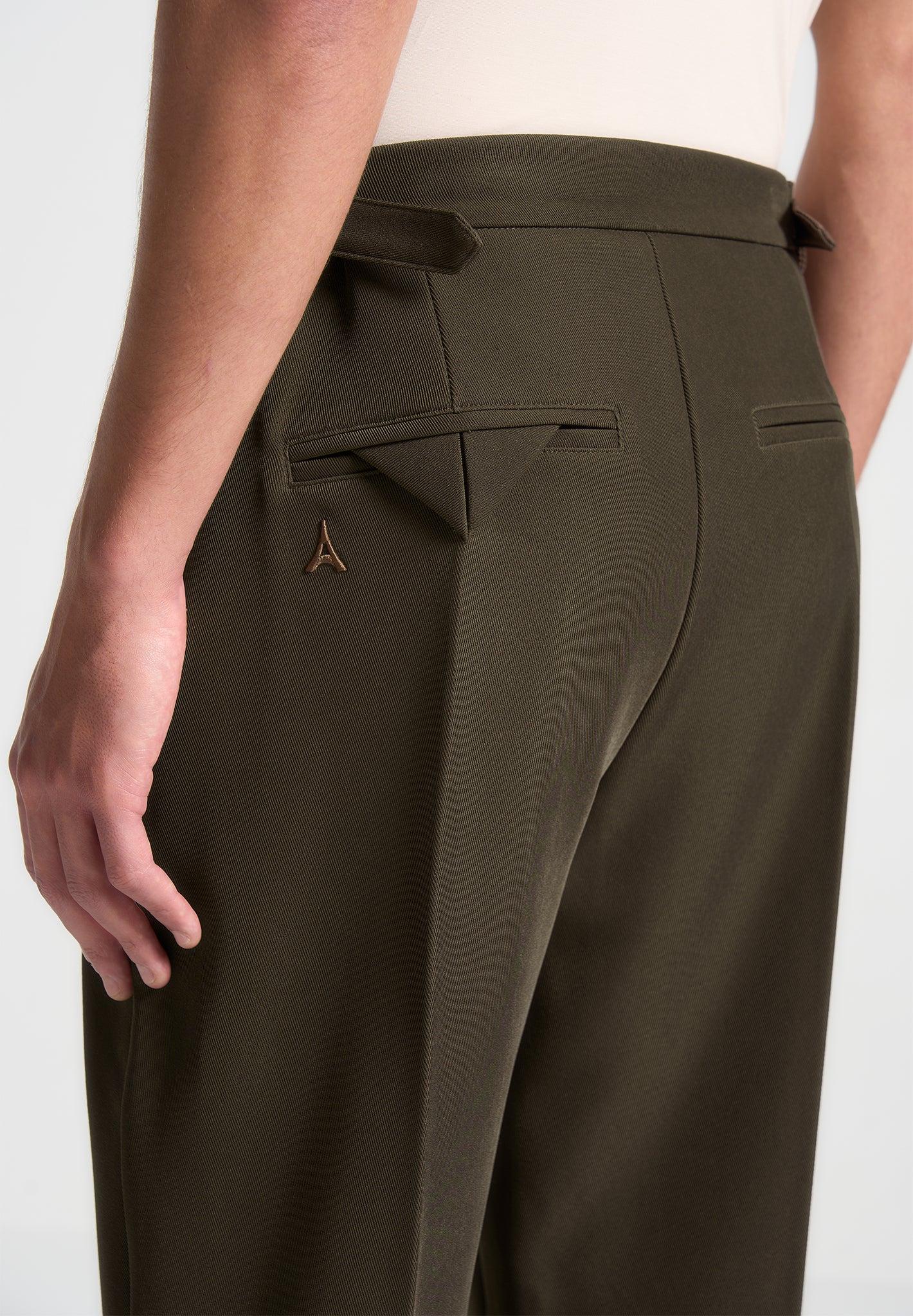 Relaxed Fit Twill Pleated Tailored Trousers - Khaki Male Product Image