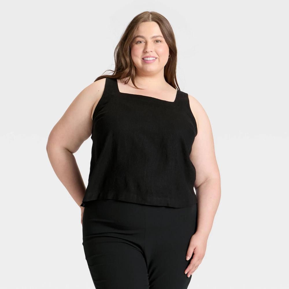 Women's Linen-Blend Tank Top - A New Day™ Brown XL Product Image