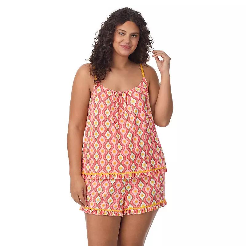 Plus Size Beauty Sleep Social 2-Piece Cozy Pajama Tank Top & Pajama Shorts Set, Women's, Size: 2XL, Aloha Product Image